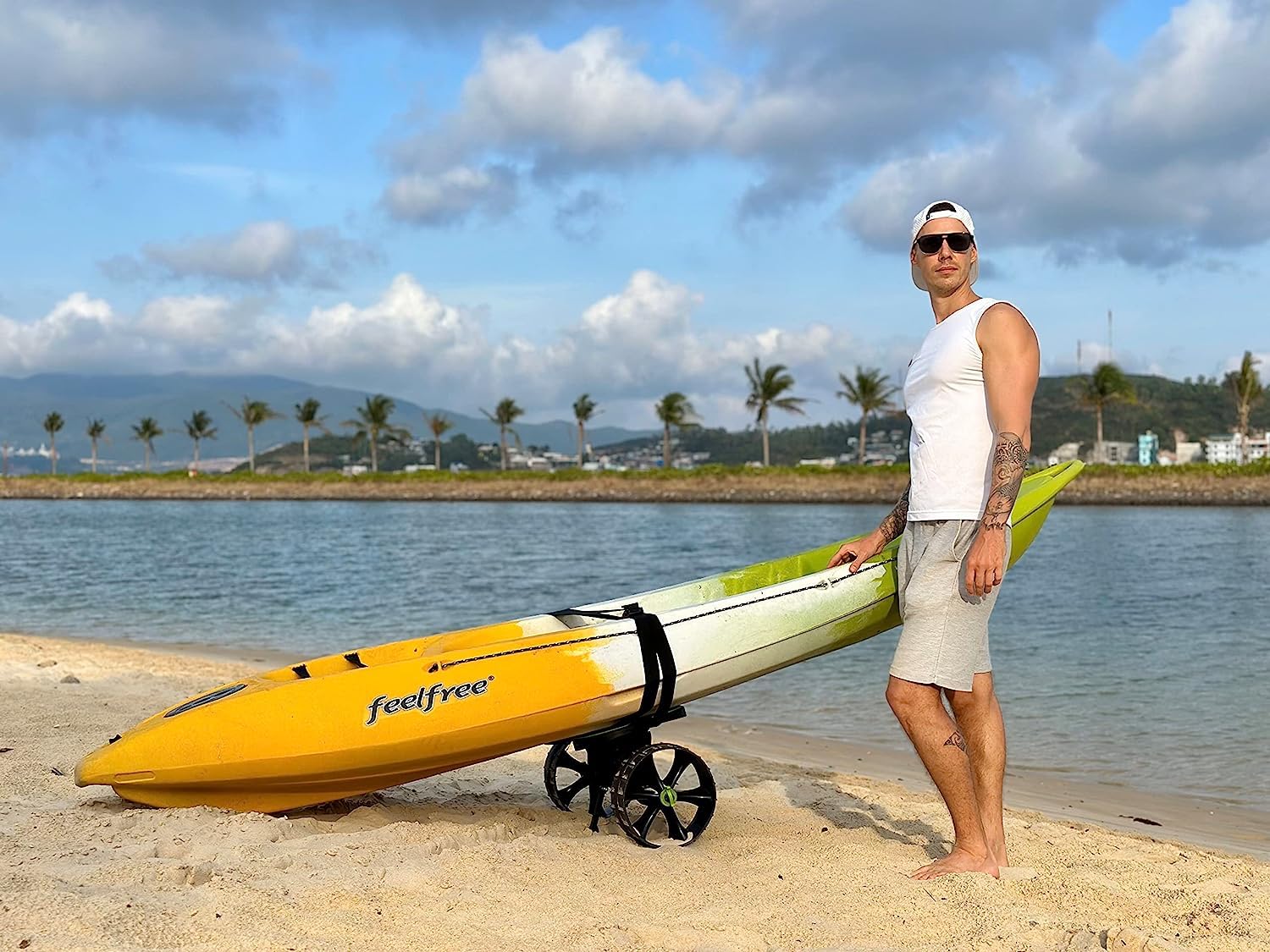 Ulticor Kayak Cart, Puncture-Free Wheels Assembles and Disassembles Within Seconds – Easy to Store – No Tools Required – All-Terrain Durable Kayak and Canoe Cart with Adjustable Straps (Green - Black)