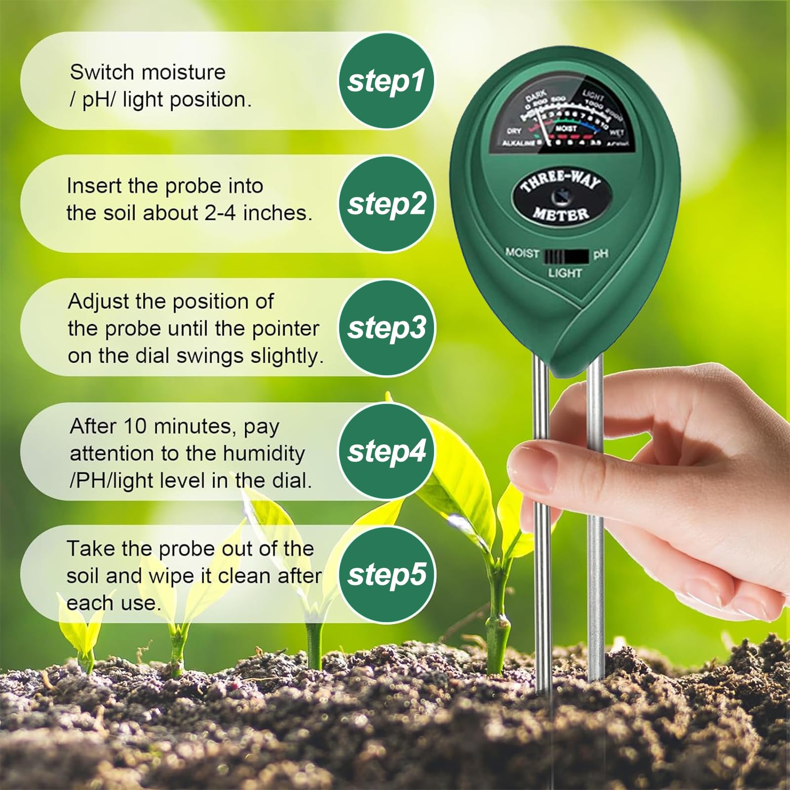 Maxsolve 2 Pack Soil Tester, 3-in-1 Plant Moisture Meter Light and PH Tester Garden Lawn Farm, Indoor and Outdoor Use, Soil Test Kit Acidity Water
