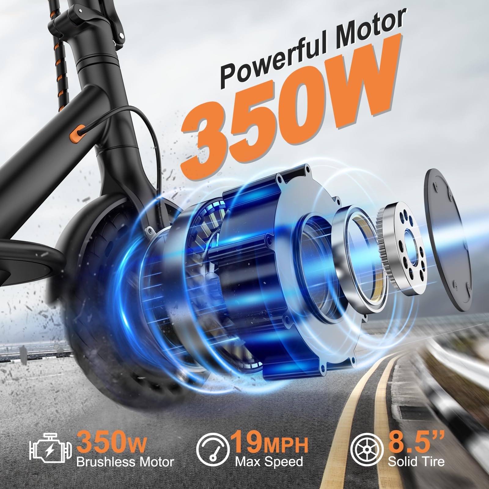 VOLPAM Adult Electric Scooter, 350W/500W/800W Powerful Motor, 8.5"/10"/11'' Solid Tires, 19/21/31Mph, 32/28/23/21/18/16Miles Max Range, Dual Braking