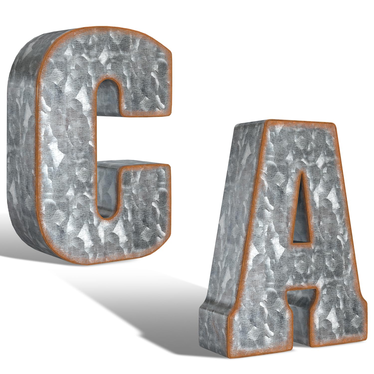 CraftyCrocodile Galvanized Metal Letters for Wall Decor - C and A Hanging or Freestanding - Unique Blend of Rustic, Vintage, Western, and Industrial Styles, Bundle