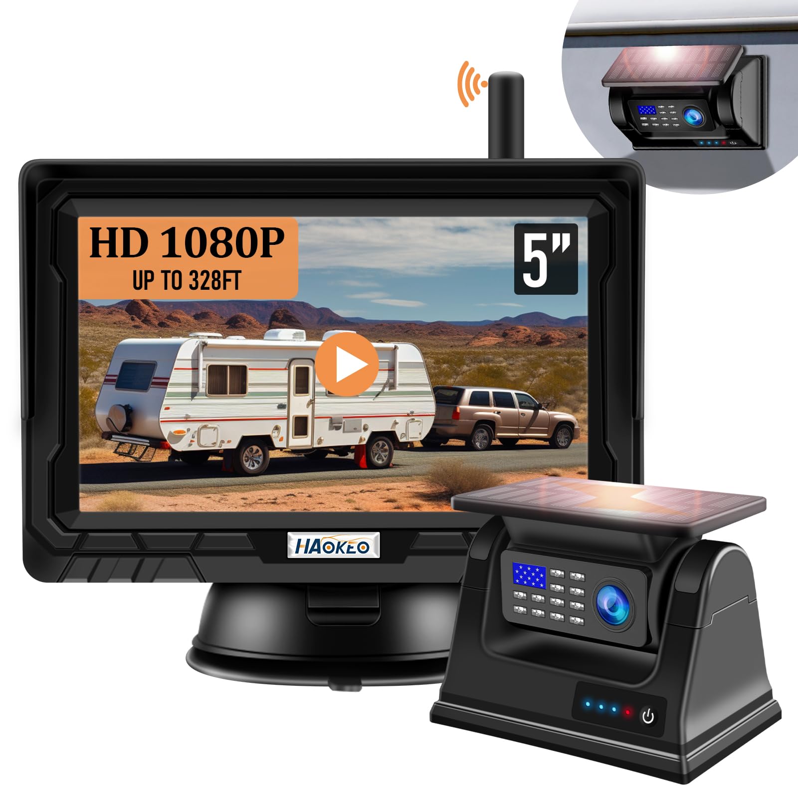 Magnetic Solar Wireless Backup Camera: 5 Inch DVR 1080P HD IPS Monitor, Rechargeable Reverse Camera System, Portable Cordless Rear View Camera for Truck RV Camper Hitching Gooseneck Horse Trailer