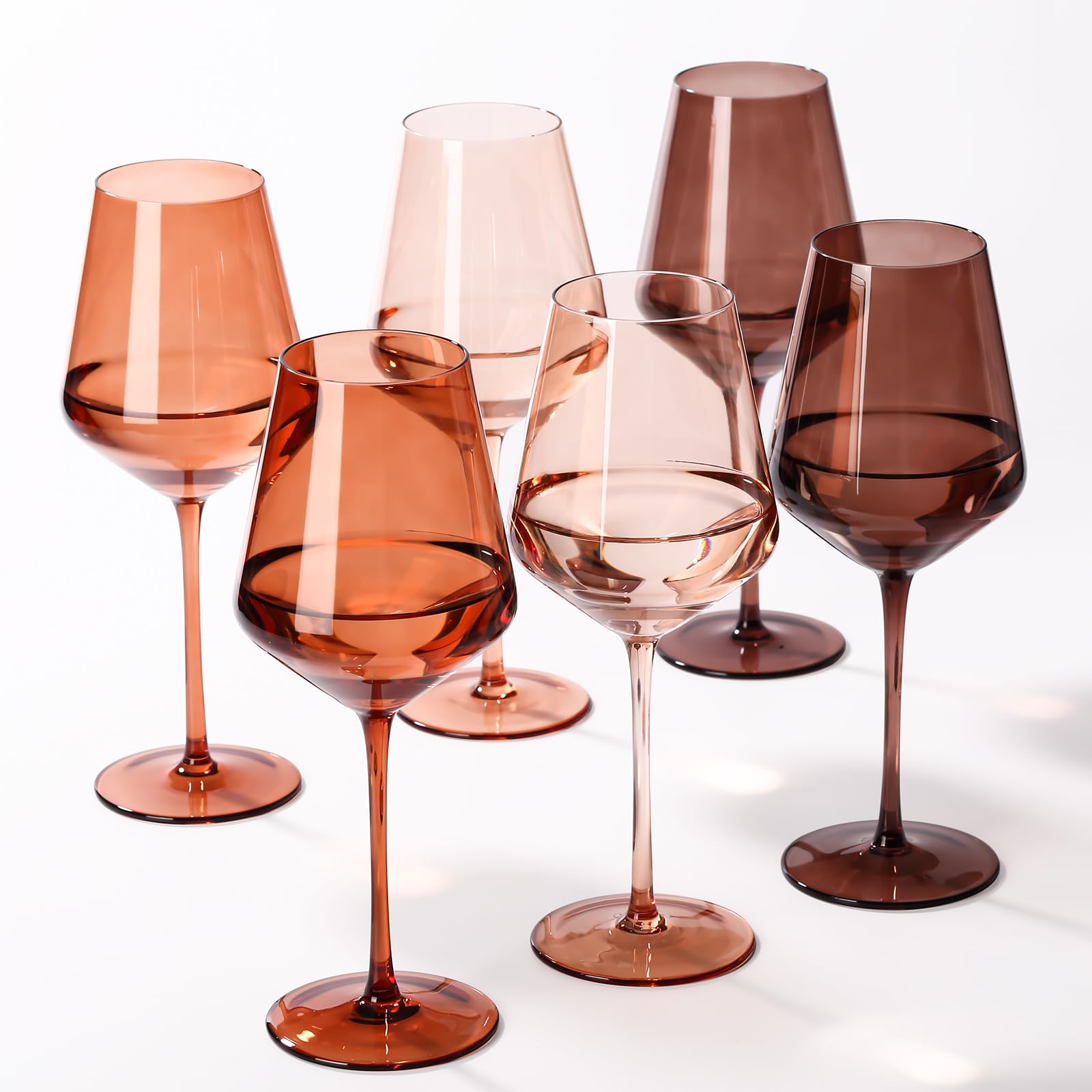 SIPBYSOP Venus Colored Wine Glasses Set of 6, Handblown Wine Glasse,Amber Coloful Glassware,17OZ for Red or White Wine