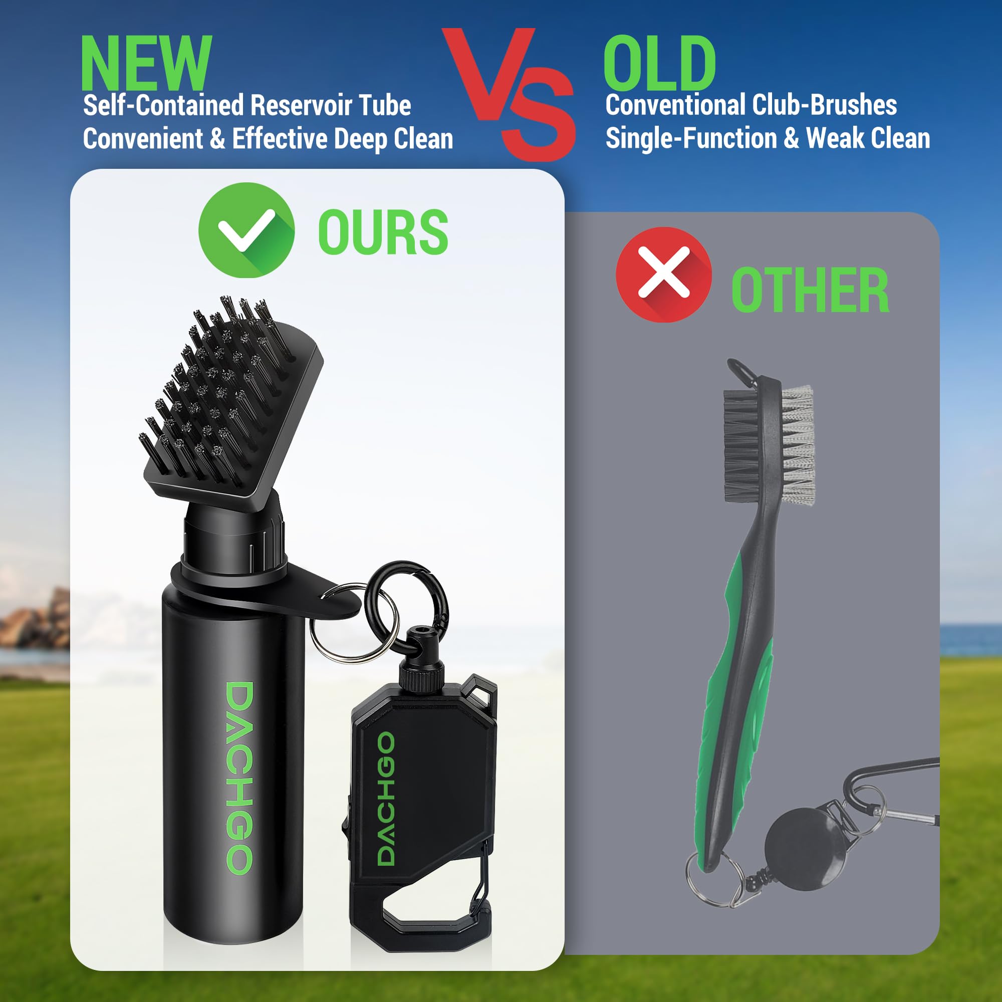 Dachgo Pro Golf Club Cleaner Brush - Golf Water Brush with Lockable Retractor Clip & 4 oz Water Capacity Squeeze Bottle, Golf Accessories Golf Gifts for Men Women (Brush)