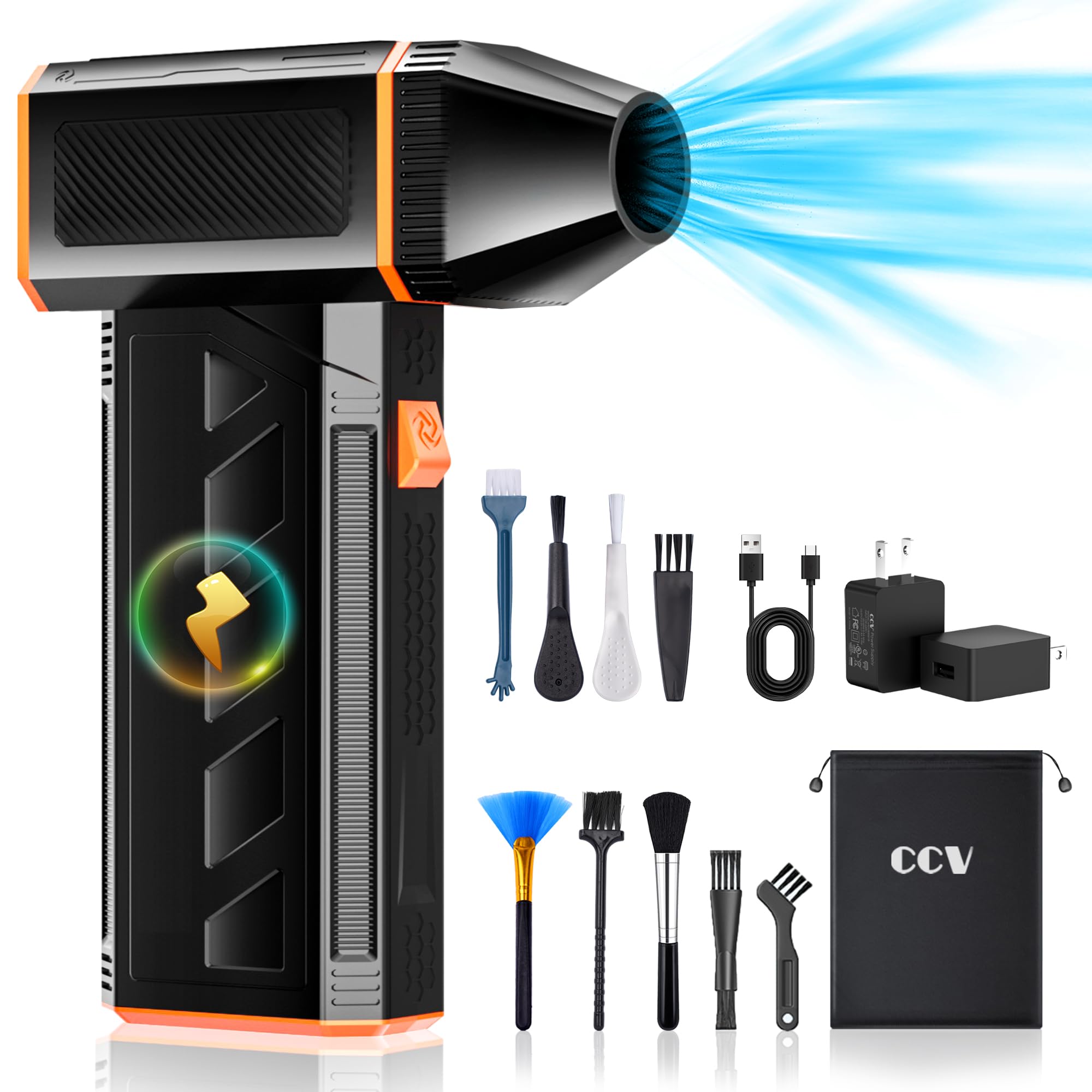 CCV Compressed Air Duster - 130000RPM Electric Air Duster for Cleaning Keyboard&PC 3 Gears Adjustable Rechargeable Cordless Jet Dry Blower Air Blower for Car and Home