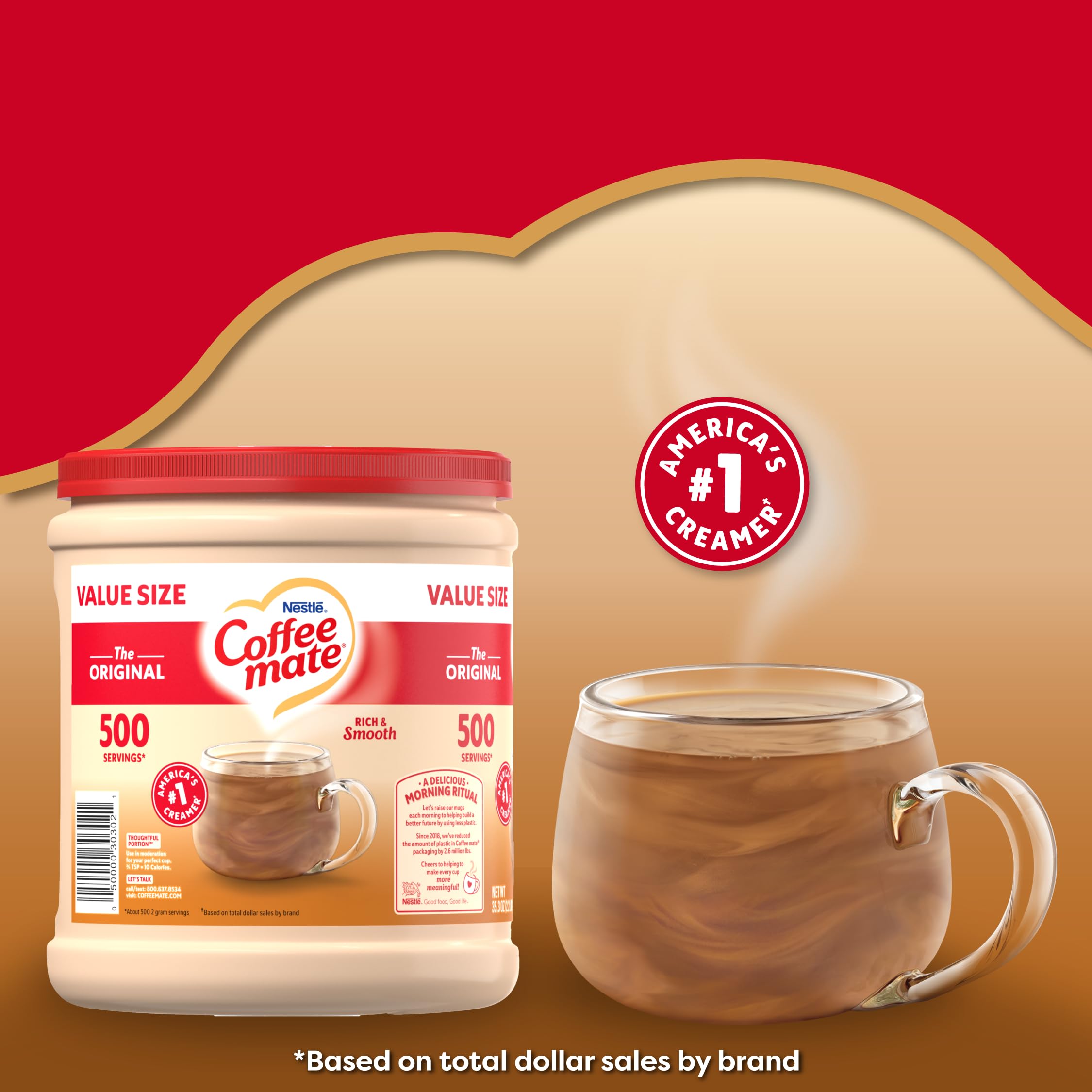 Coffee mate Original Powder Creamer, 35.3 oz Canister with By The Cup Stainless Steel Measuring Spoons