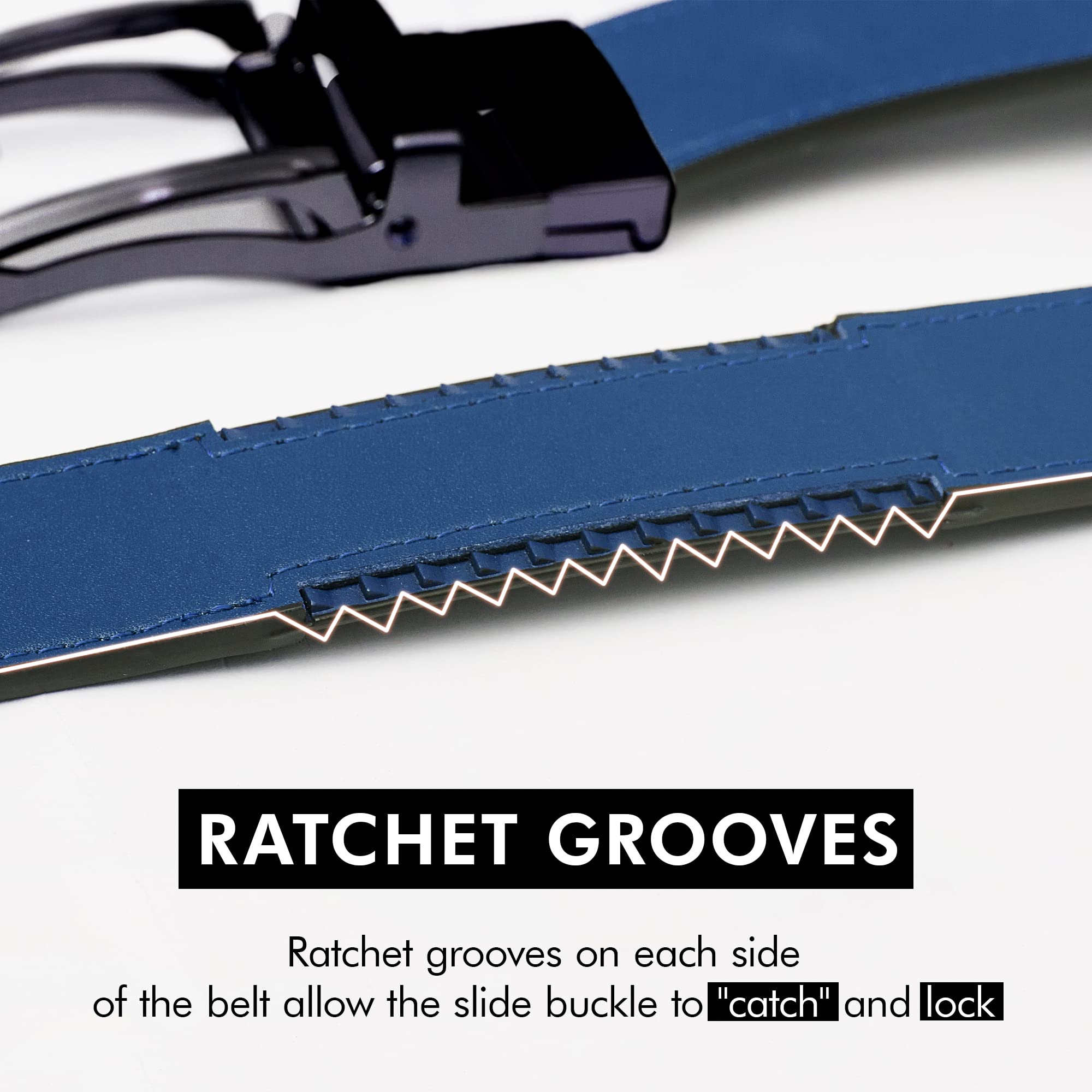 Mark Fred Leather Reversible Ratchet Belt (Black/Navy, One Size - Up to 51), Mens Belt