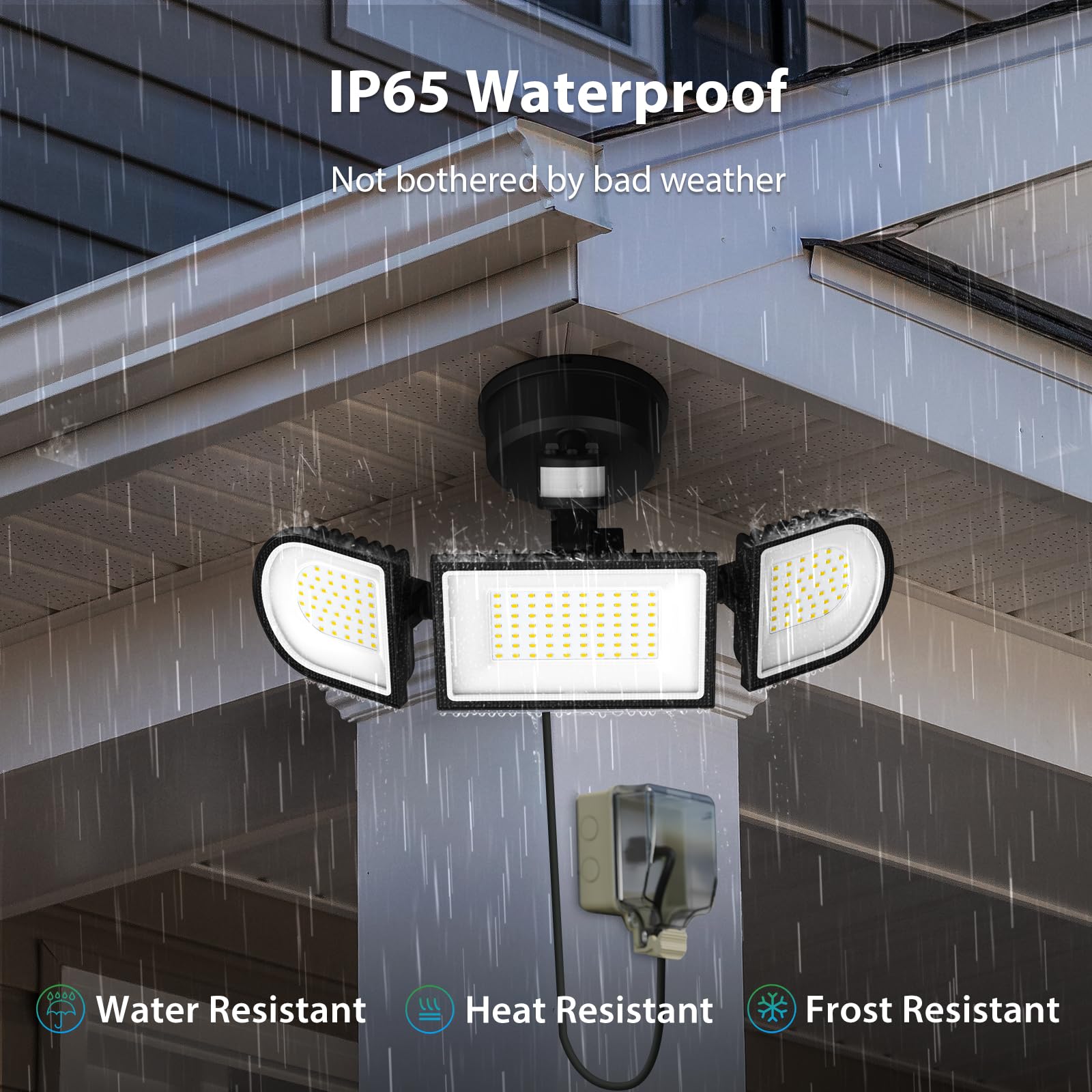 iMaihom 100W Motion Sensor LED Security Light with Plug, 9000LM Flood Lights Outdoor Plug in, 6500K Exterior Floodlight, IP65 Waterproof,3 Head Adjustable Motion Detector Light for Yard Garage (2Pack)