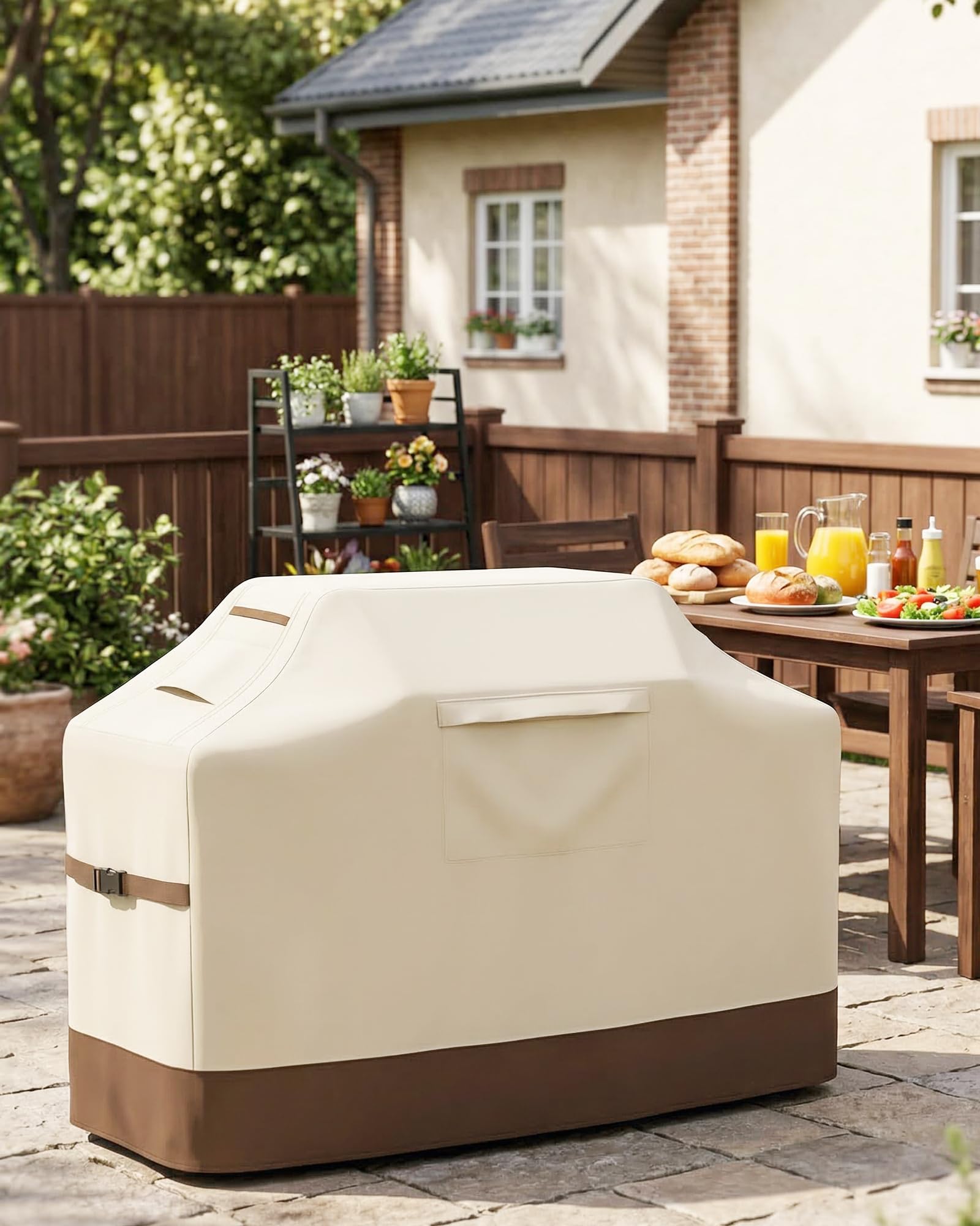 Vailge Grill Cover for Outdoor Grill, 58-inch Waterproof BBQ Cover,600D Heavy Duty Gas Grill Cover, UV & Dust & Rip & Fading Resistant,Suitable for Weber, Brinkmann, Char Broil Grills and More,Beige