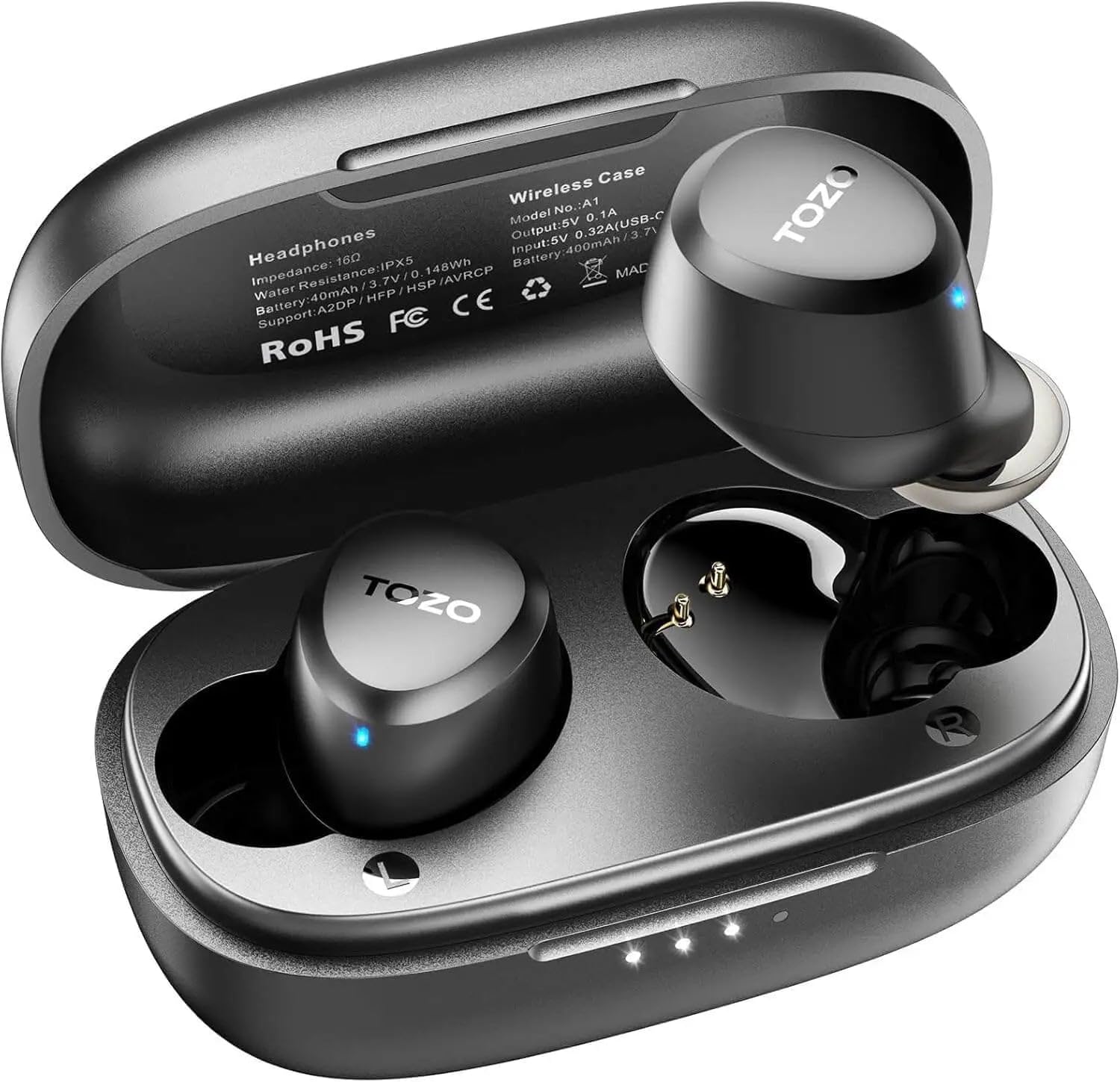 TOZO A1 Mini Wireless Earbuds Bluetooth 5.3 in Ear Light-Weight Headphones Built-in Mic Calls, IPX5 Waterproof, Immersive Premium Sound Connection Headset with Charging Case, 32 Preset EQs via APP