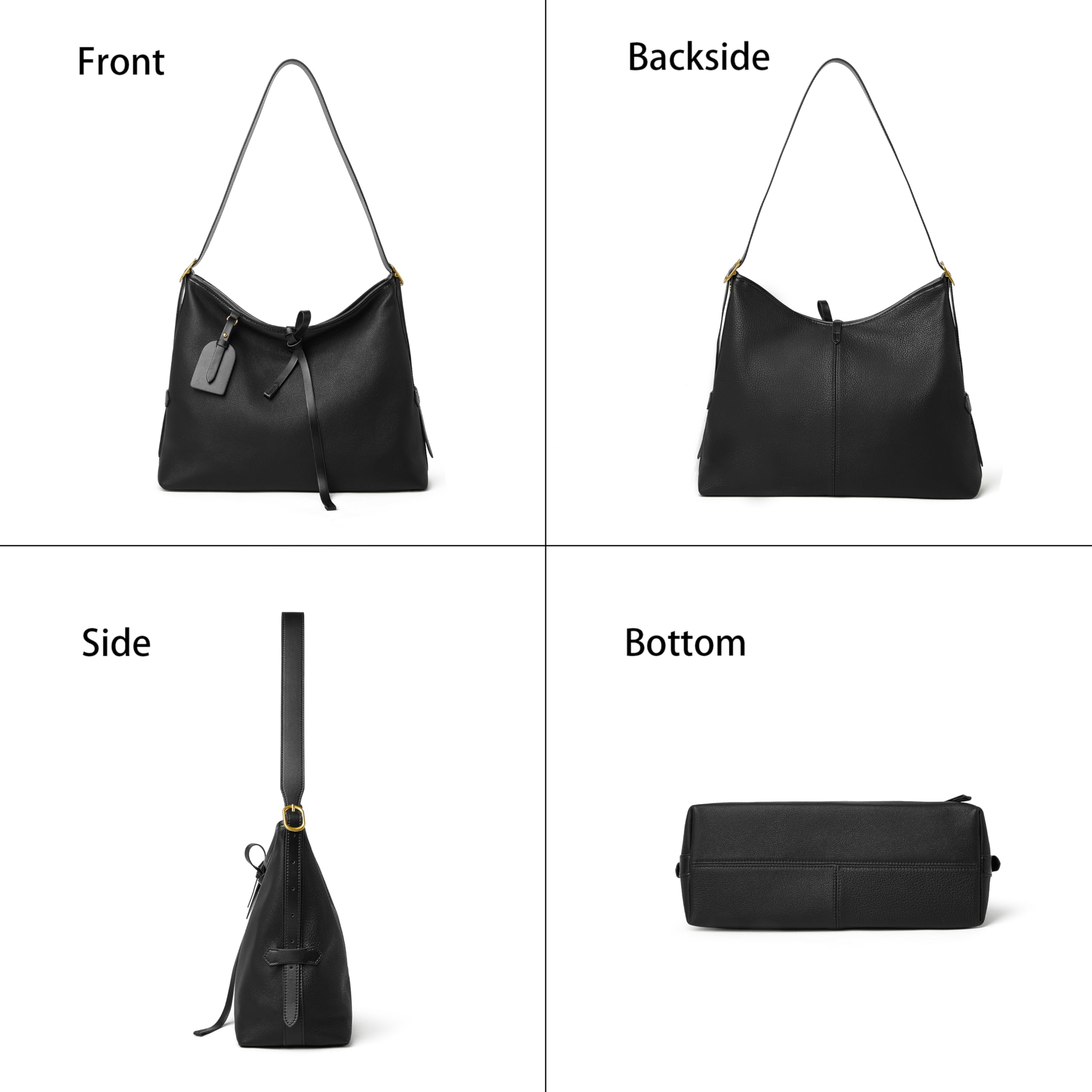DORIS&JACKY Soft Leather Hobo Bag For women Large Lightweight Top Handle Shoulder Purse With Adjustable Handle (Black)