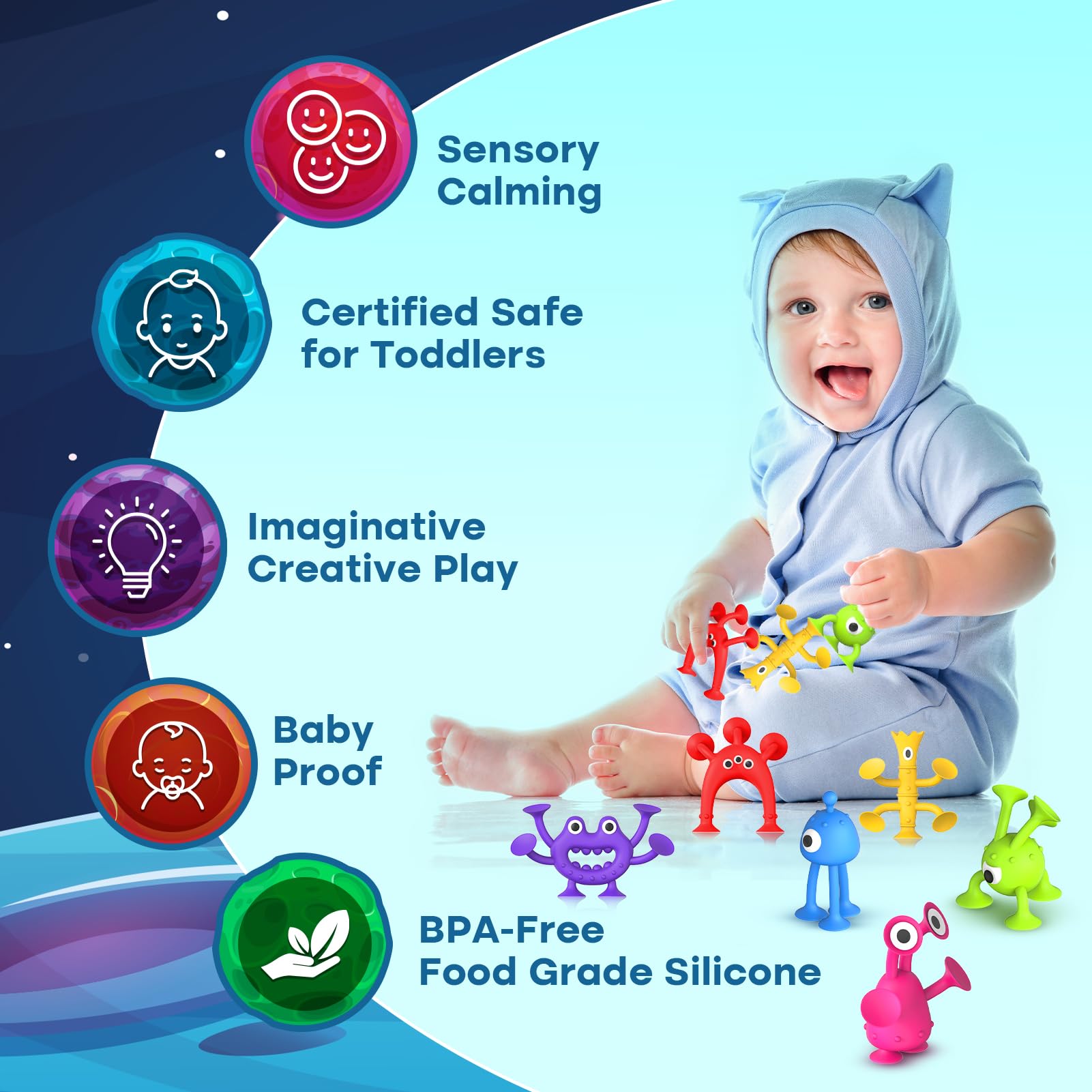 Suction Toy Toddler Bath Toys: No Hole Bath Toy for Boys Girls Gifts - 18PCS Sensory Fidget Toys for Kids - Baby Window Building Toy Gooide Bag Stuffers - Christmas Stocking Stuffers for Kids