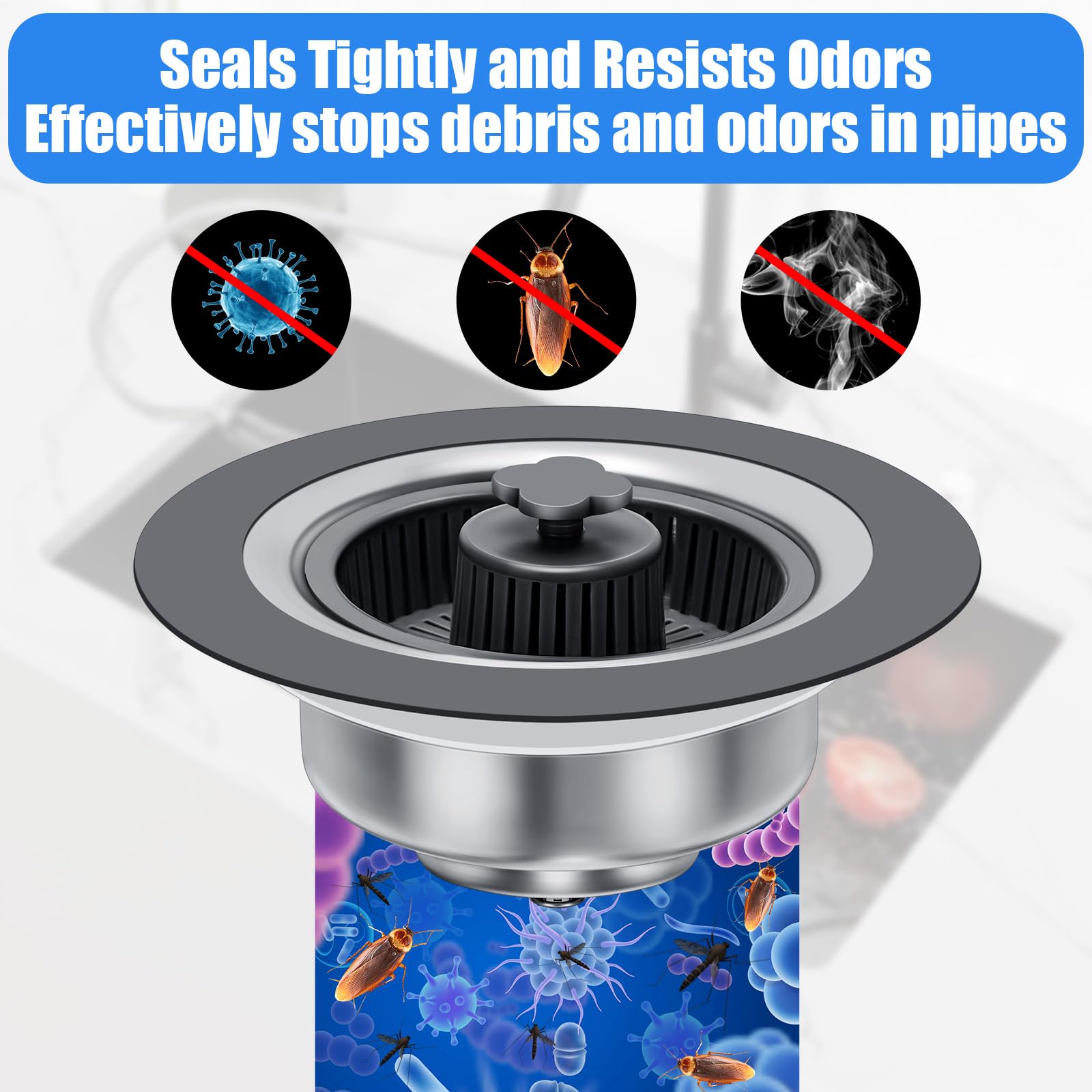 Kitchen Sink Drain Strainer, Augot New Upgraded Sink Drain Strainer & Stopper Kit Stainless Steel Pop Up Drain Stopper with Strainer Basket, Fast Drainage Sink Strainer for Standard 3-1/2 Inch Drain