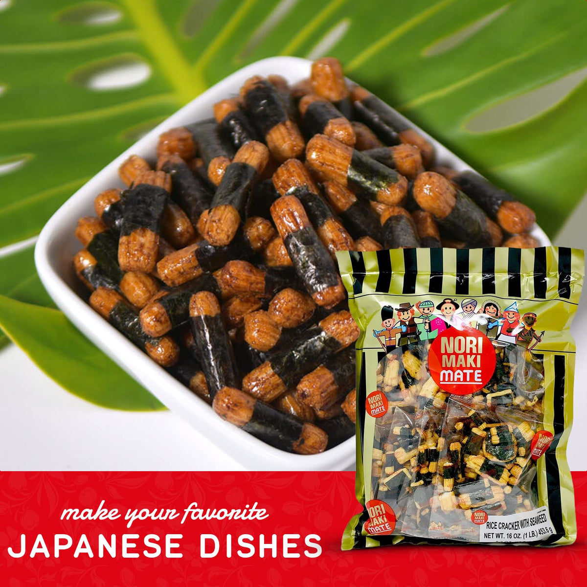 Shirakiku Norimaki Arare Mate - Crispy Japanese Rice Cracker | Glutinous Rice, Soy Sauce and Seaweed | Low Carb Rice Cracker Snacks, Seaweed Flavor 16 Oz - (Pack of 1)
