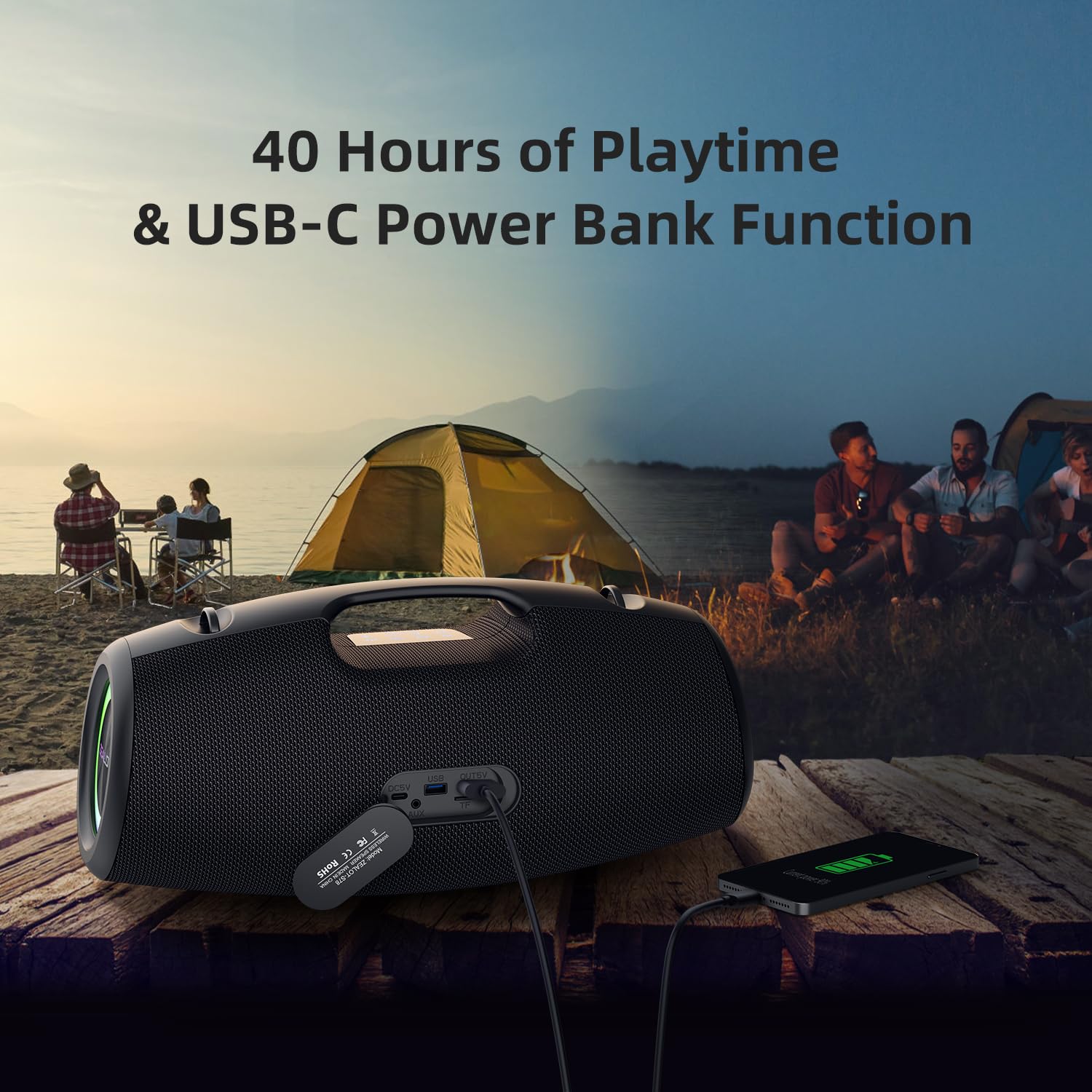 ZEALOT Bluetooth Speaker, Bluetooth Speaker,120W Portable Speaker with Booming Bass,IP67 Waterproof Speaker with LED Light, PowerBank,Bluetooth 5.2,Outdoor Speakers for Camping,Beach,Gifts