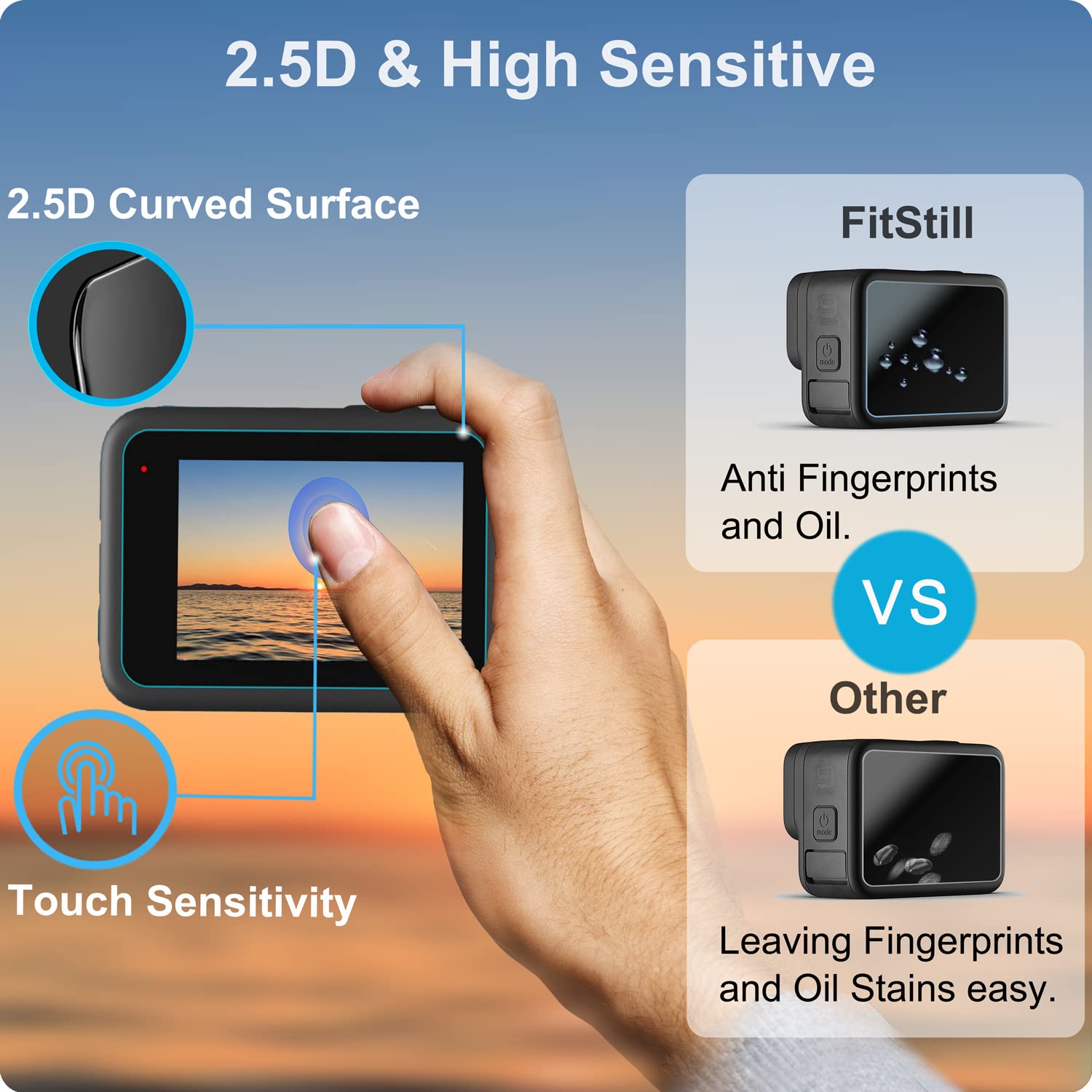 FiTSTILL 10PCS Screen Protector for Go Pro Hero 12/Hero 11/Hero 10/Hero 9 Black,3 Pack Ultra lear Tempered Glass Screen protector+1pcs Rubber Lens Protective cover Accessories Kit