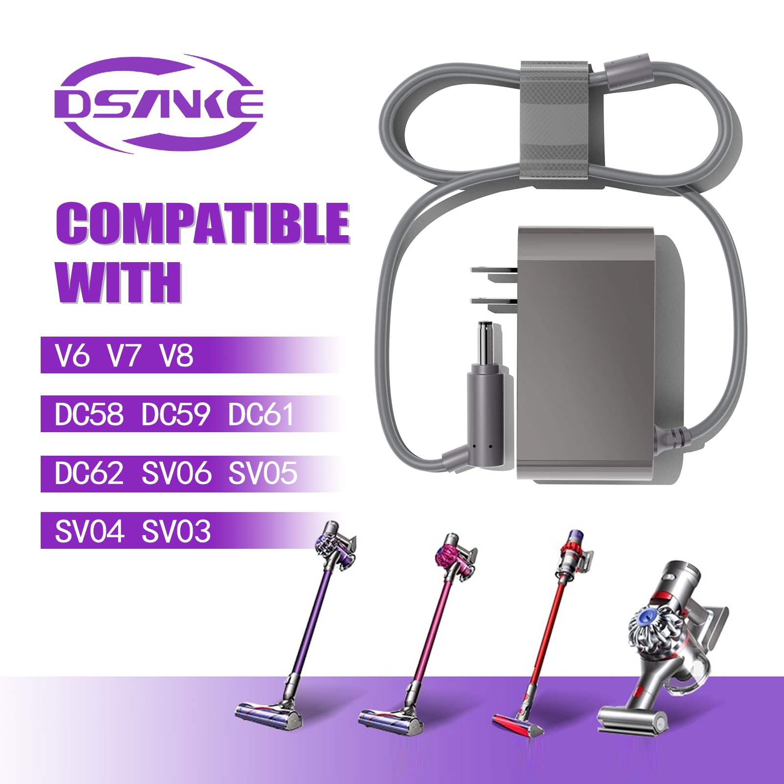 DSANKE Charger for DYSN V6 V7 V8 DC58 DC59 DC61 DC62 SV04 SV05 SV06 Model# 205720-02 DYSN Charger for DYSN Cordless Vacuum Cleaner