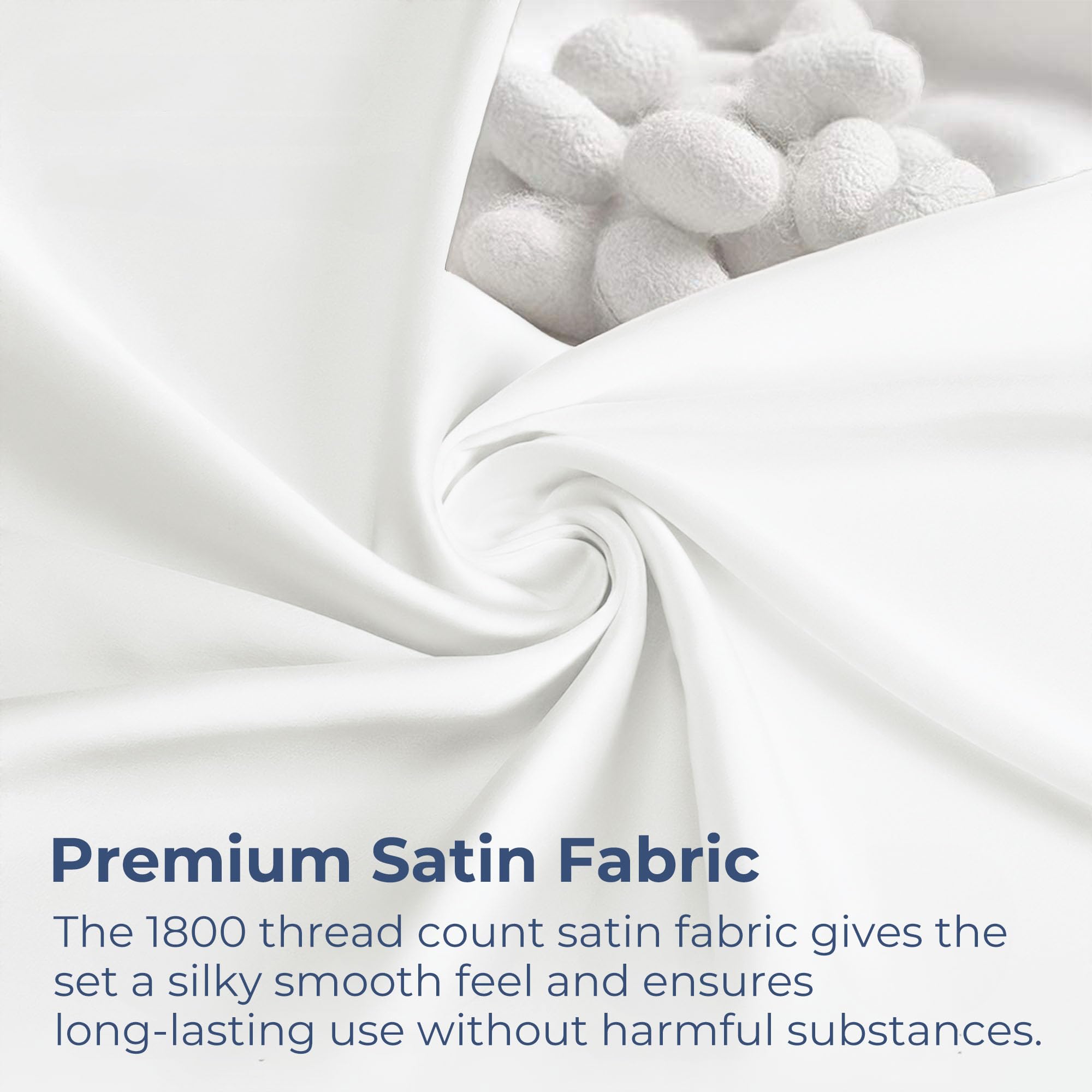 Seasonwood White Satin Sheets King Size 4 Pieces White Bed Set with 2 Pillowcase 20"x40" Microfiber