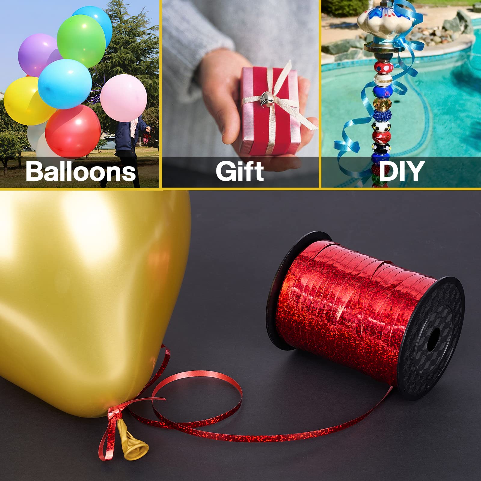 PartyWoo Red Ribbon, 500 Yard, Red Curling String Balloon Thin Gift Ribbon for Gift Wrapping Balloons Presents Floral Graduation Christmas Birthday Wedding Party Decorations (1 Roll)