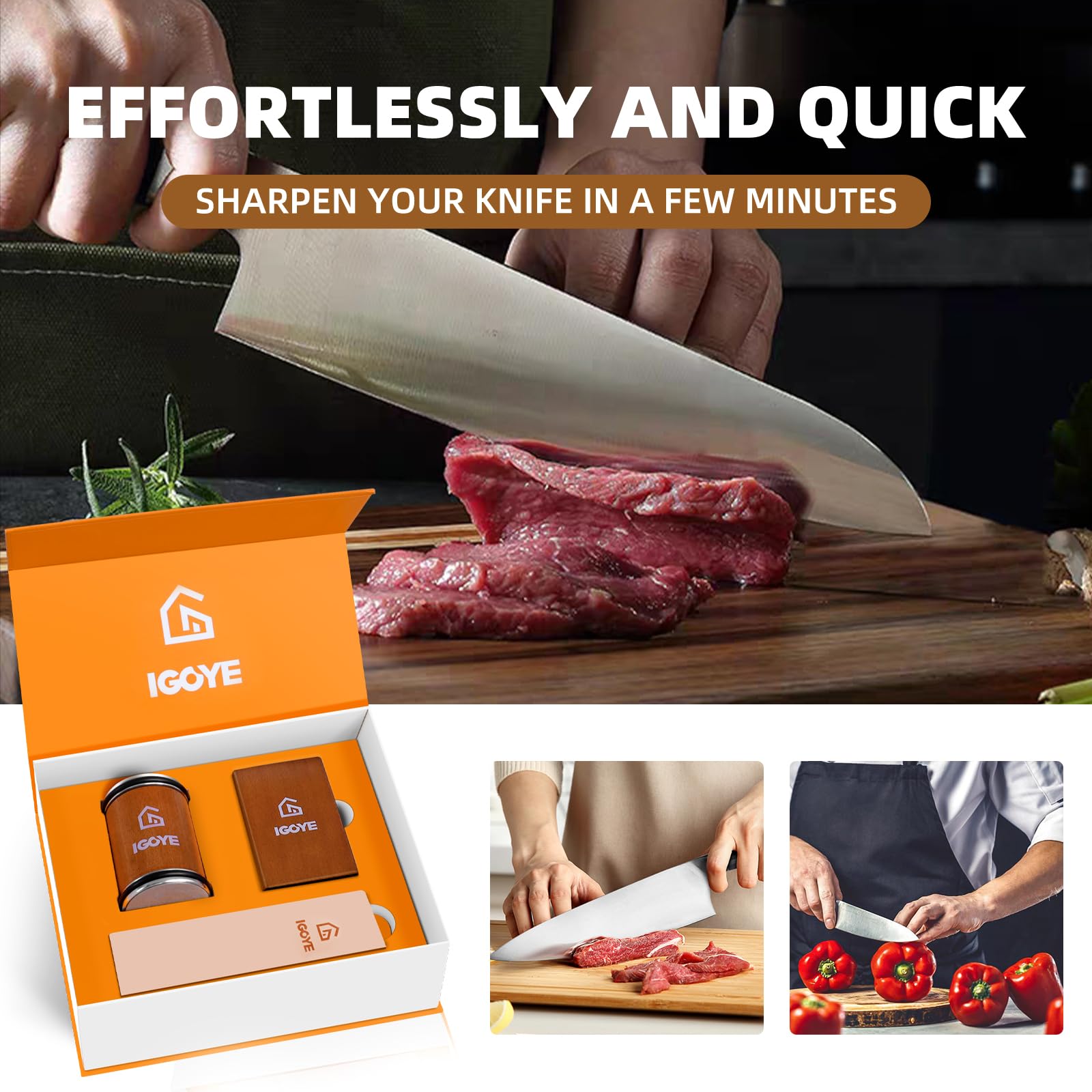 Rolling Knife Sharpener Tool Kit, Diamond Rolling Knife Sharpener Kit & Leather Strop Companion - Knife Sharpening Made Easy - Kitchen Knivies Sharpener (Offers 15 & 20 Degree) 