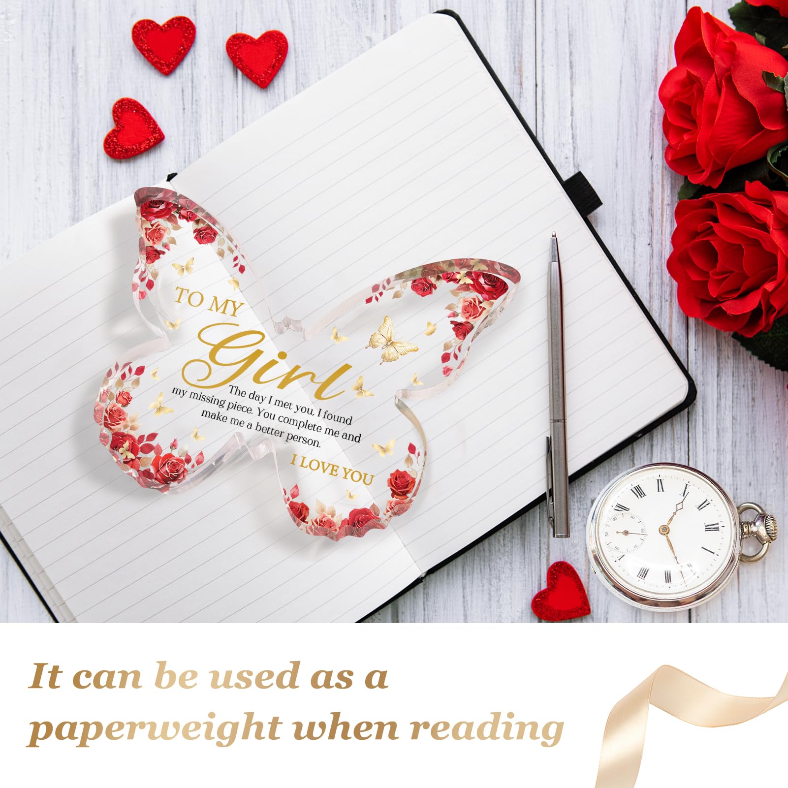 Glydein Gifts for Girlfriend Romantic, Girlfriend Christmas Gift - 5x3.8x0.5 Inch Butterfly Acrylic Plaque Decor - Christmas Anniversary Birthday Valentines Day Gift for Girlfriend, I Love You Gifts for Her