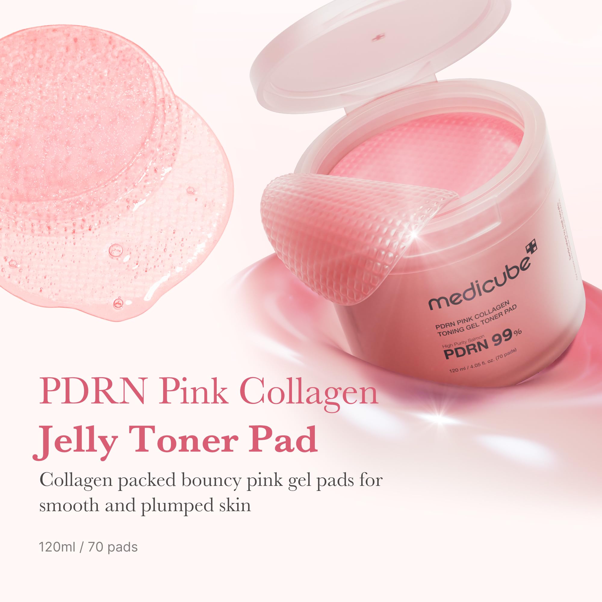 medicube Pink PDRN Day & Night Care Duo: Salmon DNA PDRN Caffiene Overnight Wrapping Peel Off Facial Mask and Salmon DNA PDRN Pink Collagen Jelly Pad
