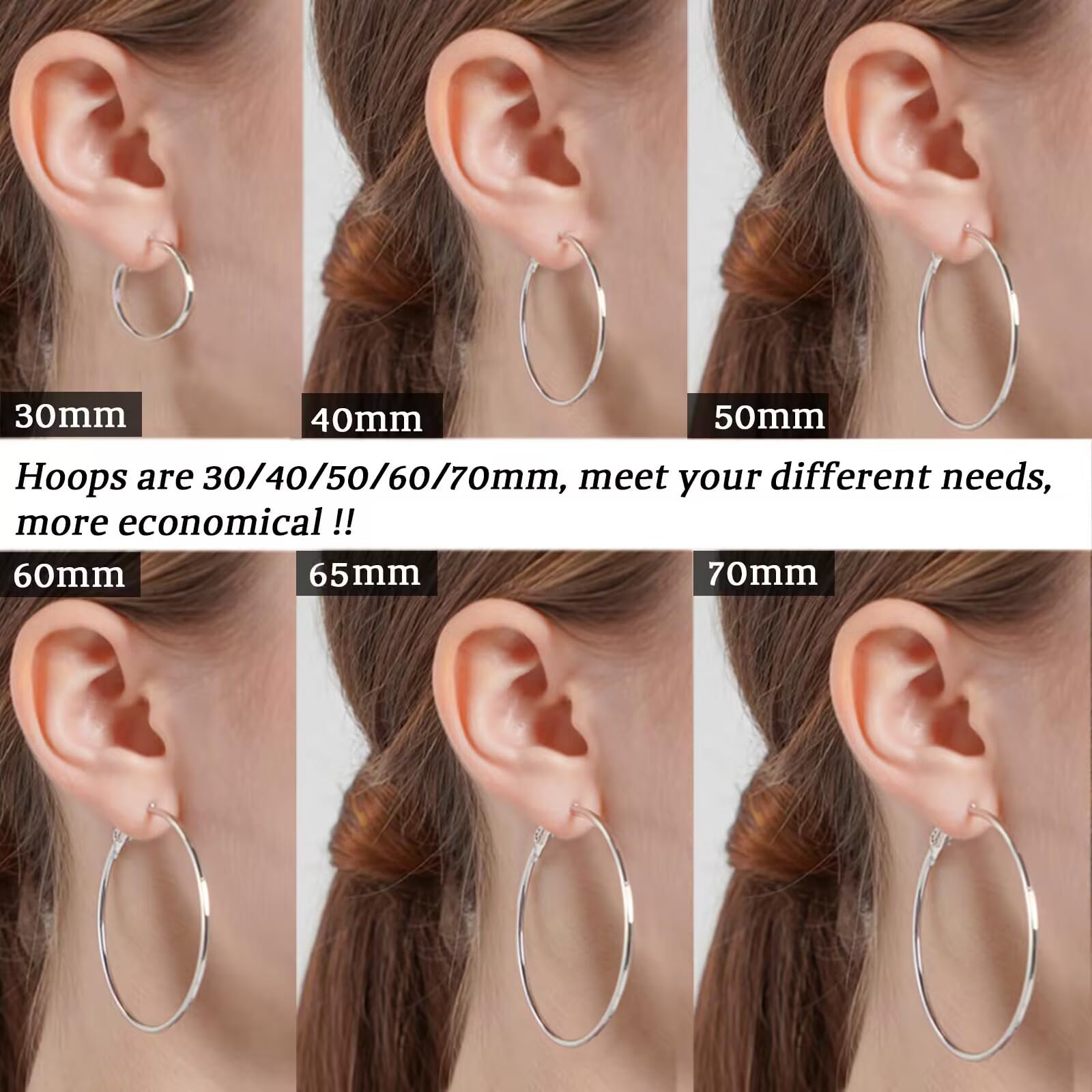 LOUMILEO Large Silver Hoop Earrings for Women Hypoallergenic Sterling Silver Hoop Earrings Lightweight Big Silver Hoop Earrings 3mm Thin Silver Hoop Eearrings for Women Girls 70MM