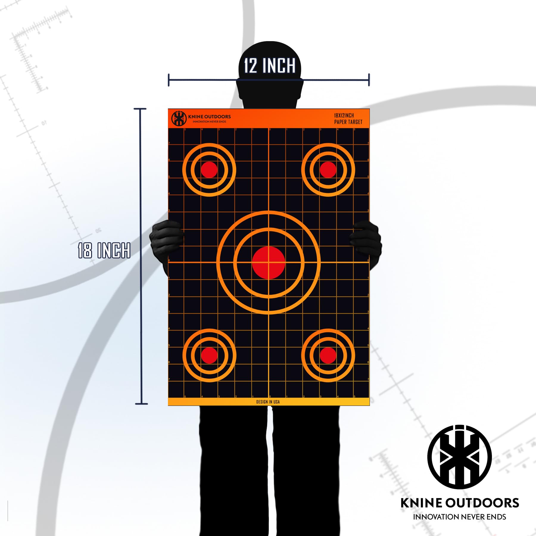 KNINE OUTDOORS Shooting Paper Targets for Shooting Range, 12x18 inch, Bulk for Hunting, Handguns, Pistols, Rifles, Axis Design (50 Pack)