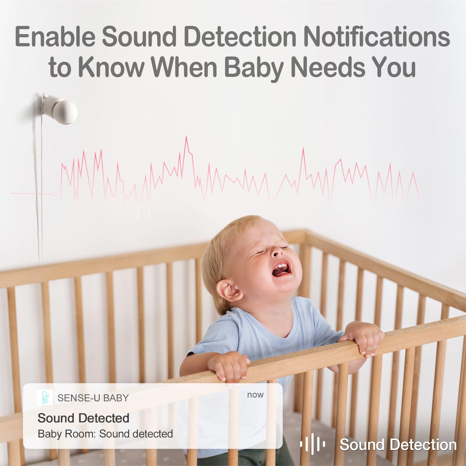 Sense-U Smart 2K Video Baby Monitor, Pan/Tilt, Person/Baby Crying/Motion Detection, 2-Way Talk, Night Vision, Background Audio, No Monthly Fee (Compatible with Smart Baby Monitor)