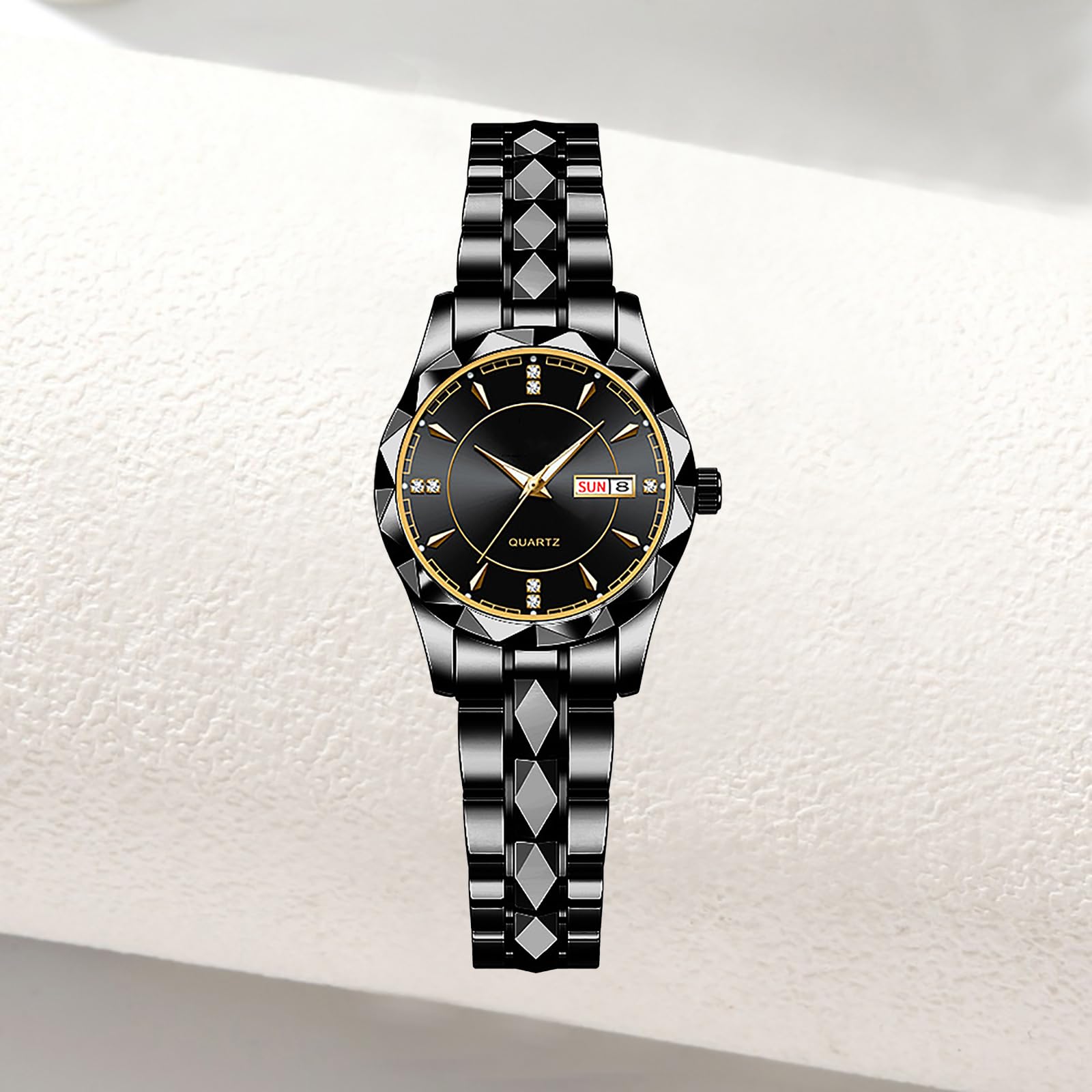 BESTKANG Classic Business Ladies Wrist Watch Luxury Waterproof Calendar Stainless Steel Dress Quartz Wrist Watches for Women (Black)