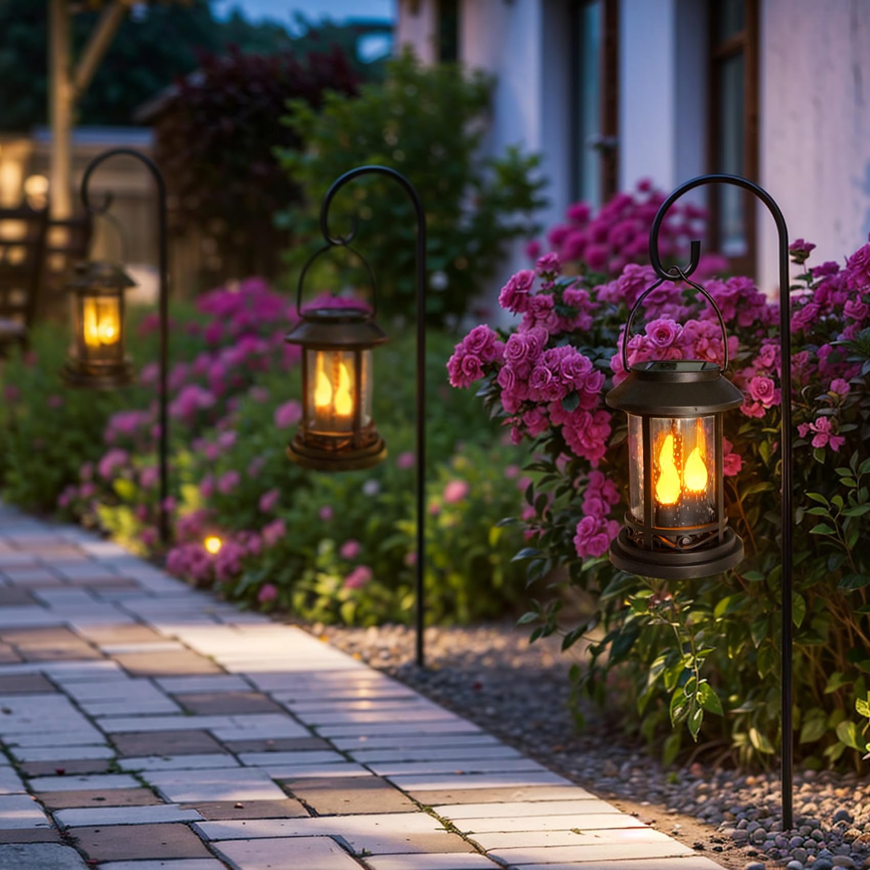 Beautyard Outdoor Solar Candles Lights Flickering Decorative Lantern Stake Lighting for Garden, Backyard, Lawn, Pathway, Patio Accessories and Decor ( 6 Pack , Black )…