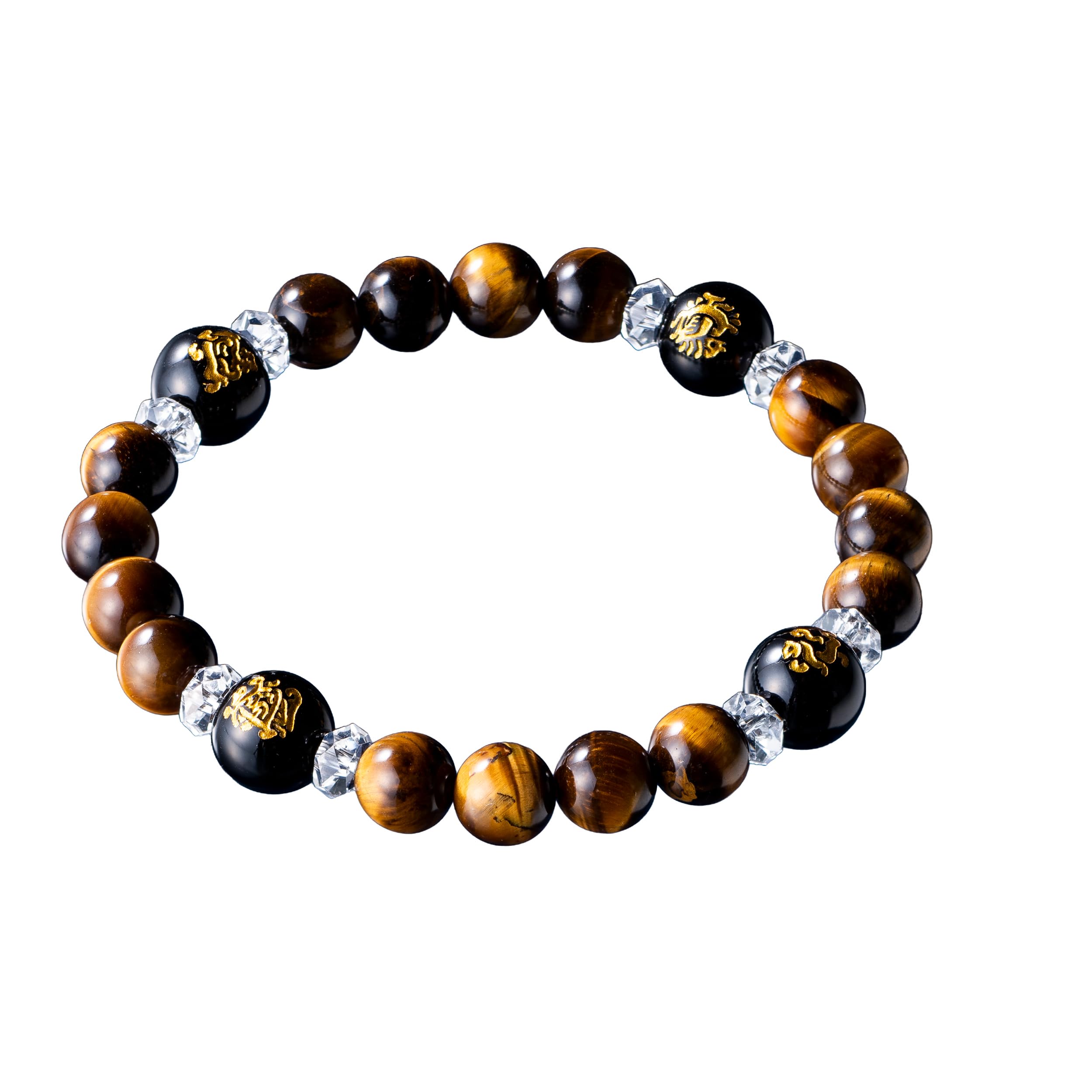 Lucky Shop MADE IN JAPAN Feng Shui bracelet Guardian Deities onyx crystal bracelet for money 6-8 inches stretch tiger eye quartz Japanese good luck charm unisex