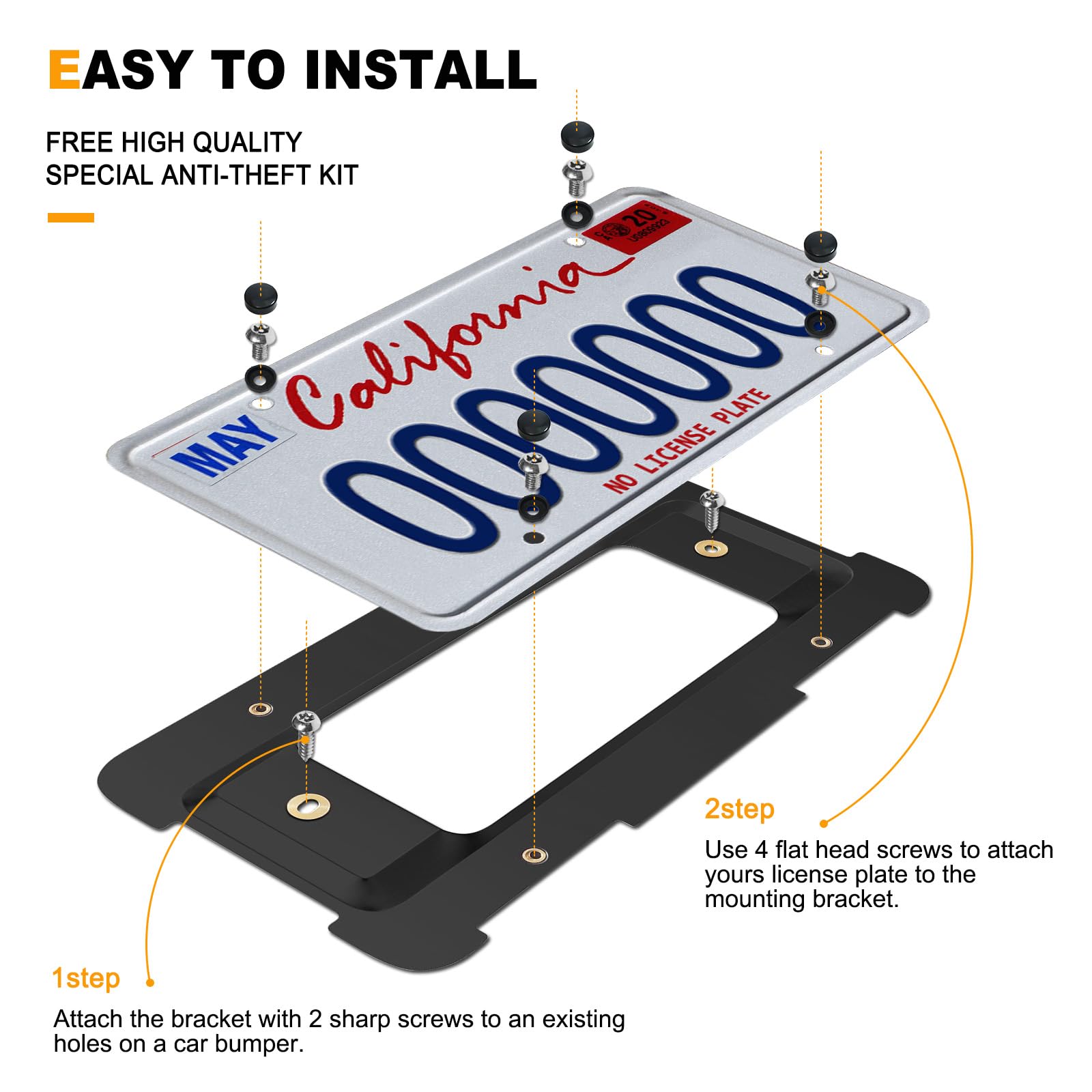 ZXFOOG Rear License Plate Holder Bracket for BMW 1/2/ 3/5 / 6/ X Series, 328i 323i 528i M3, Mini Cooper, Bumper Trunk Car Tag Frame with Screws, Replace 51187160607 511882380615