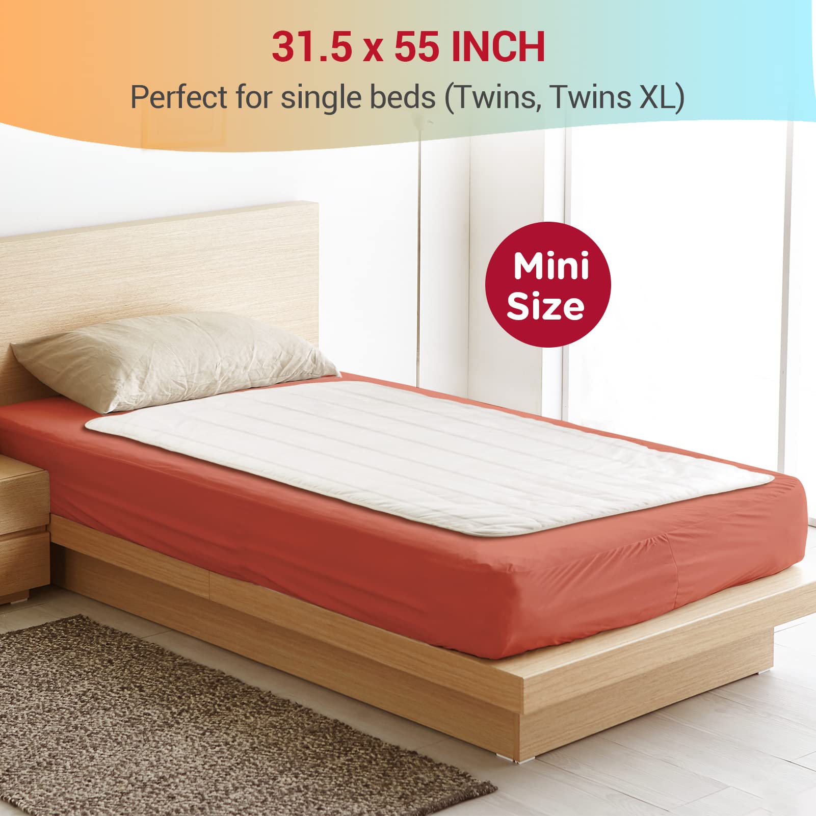 Comfytemp Heated Mattress Pad Mini Twin Size 31"x55", Single Controller Quilted Electric Mattress Pads with 7-Layer Comfort Structure, 3 Heat Settings & 10 Hours Auto Shut Off, Machine Washable