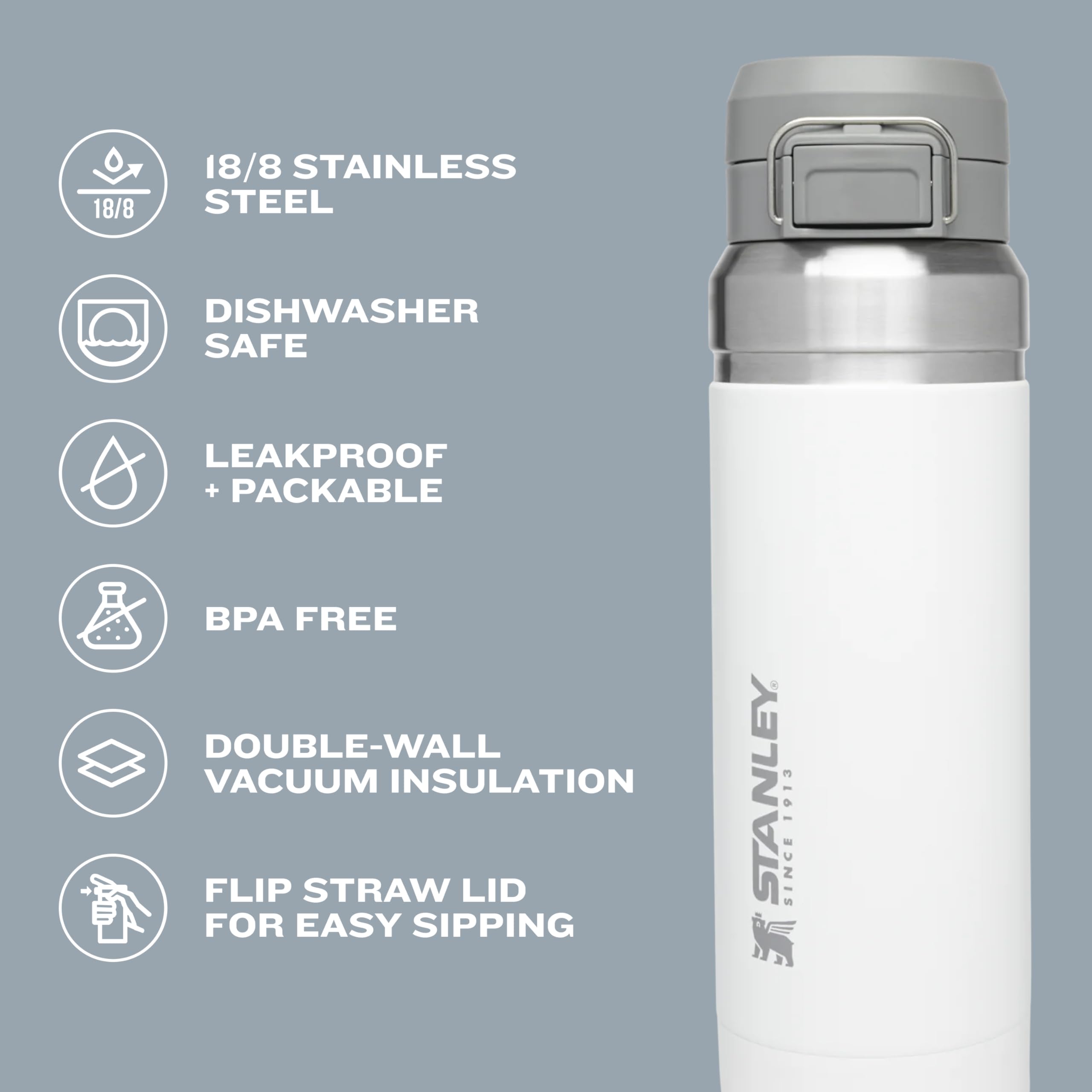 Stanley Quick Flip GO Water Bottle 36 OZ | Push Button Lid | Leakproof & Packable for Travel & Sports | Insulated Stainless Steel | BPA-Free | Charcoal