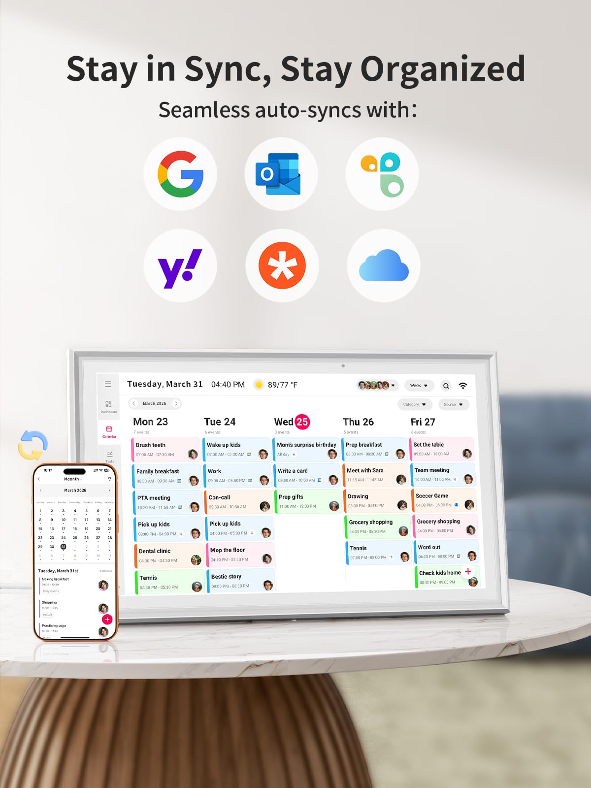 Digital Calendar 15.6 Inch - Smart Chore Chart & Wall Planner, No Subscription Electronic Calendar for Family, Meals, Photo Display, Wall/Desk Mount, Touch Screen, Gifts for Women Men, Gifts for Mom