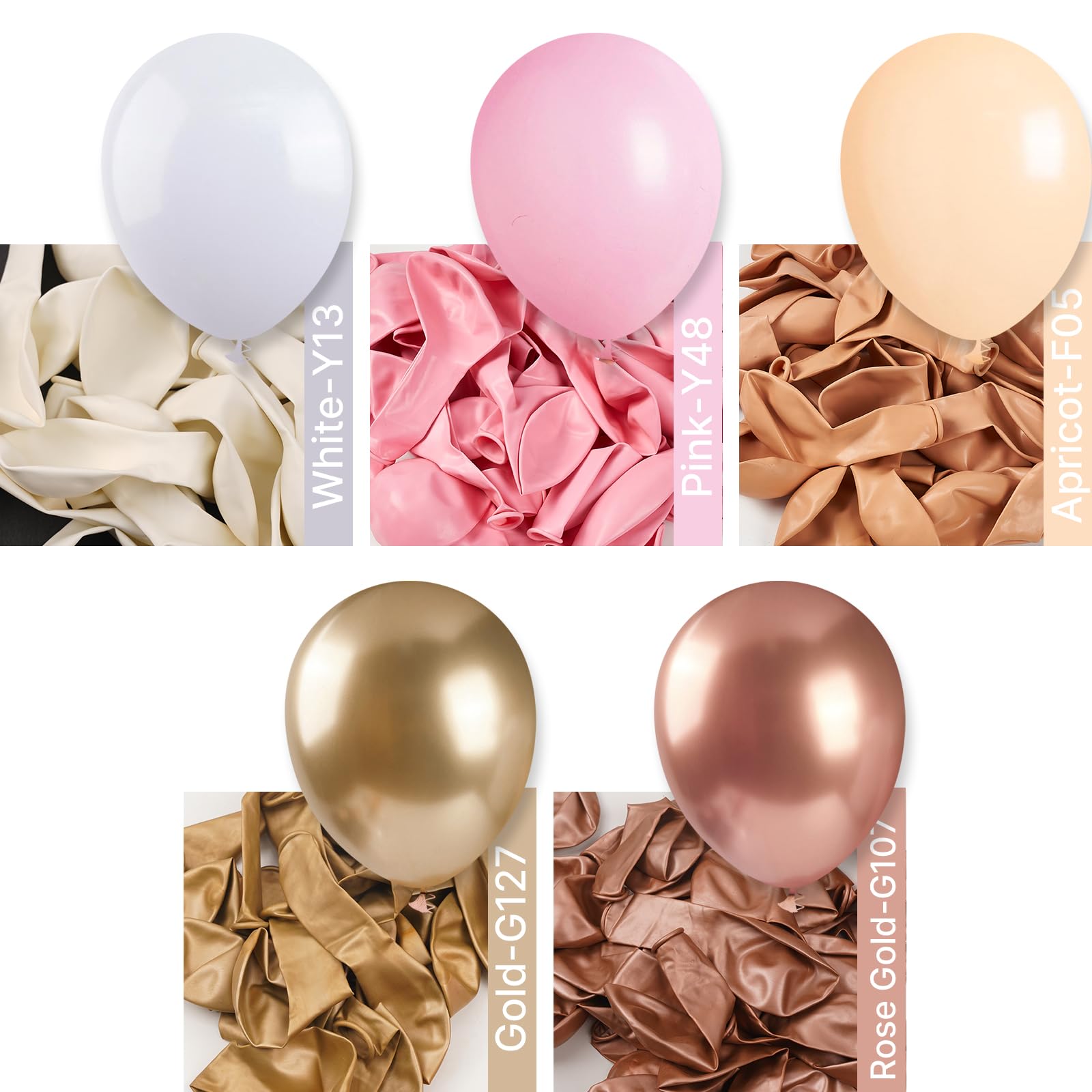 PartyWoo Rose Gold Balloon Arch Kit Garland 140 pcs Different Sizes of 18 12 10 5 Inch Light Pink Nude White Metallic Rose Gold Confetti Balloons for Bridal Shower Wedding Birthday Party Decorations