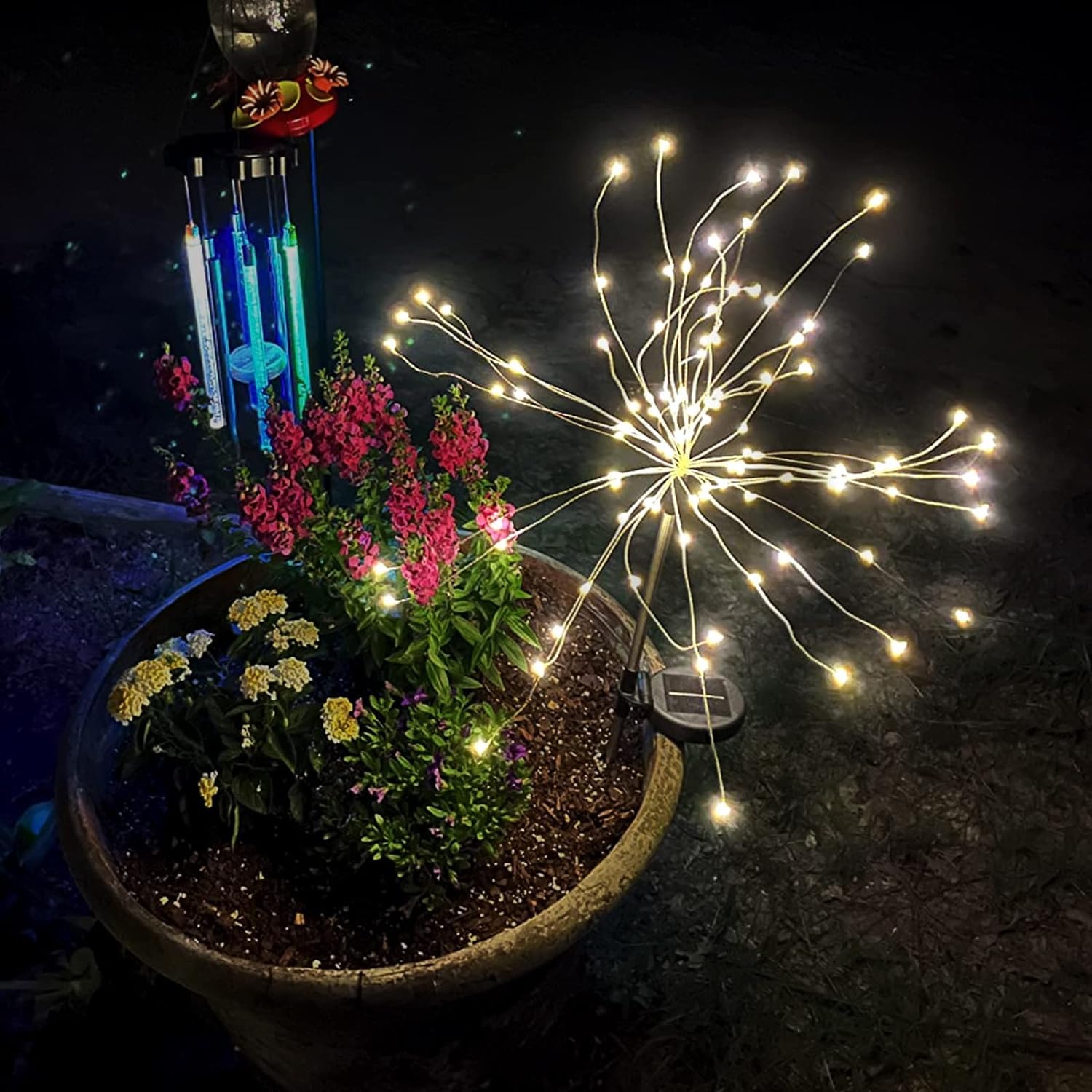 FOOING 4 Pcs Solar Garden Lights Solar Firework Lights, 480 LED Solar Powered String Light 2 Modes Twinkling Solar Lights for Garden, Wedding, Party, Patio(Warm White)