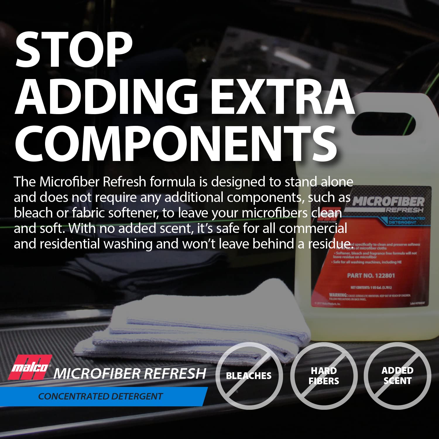 Malco Microfiber Refresh Concentrated Detergent – Heavy-Duty Microfiber Towel Cleaner/Specifically Designed to Clean, Restore and Preserve Microfiber Towels / 1 Gallon (122801)