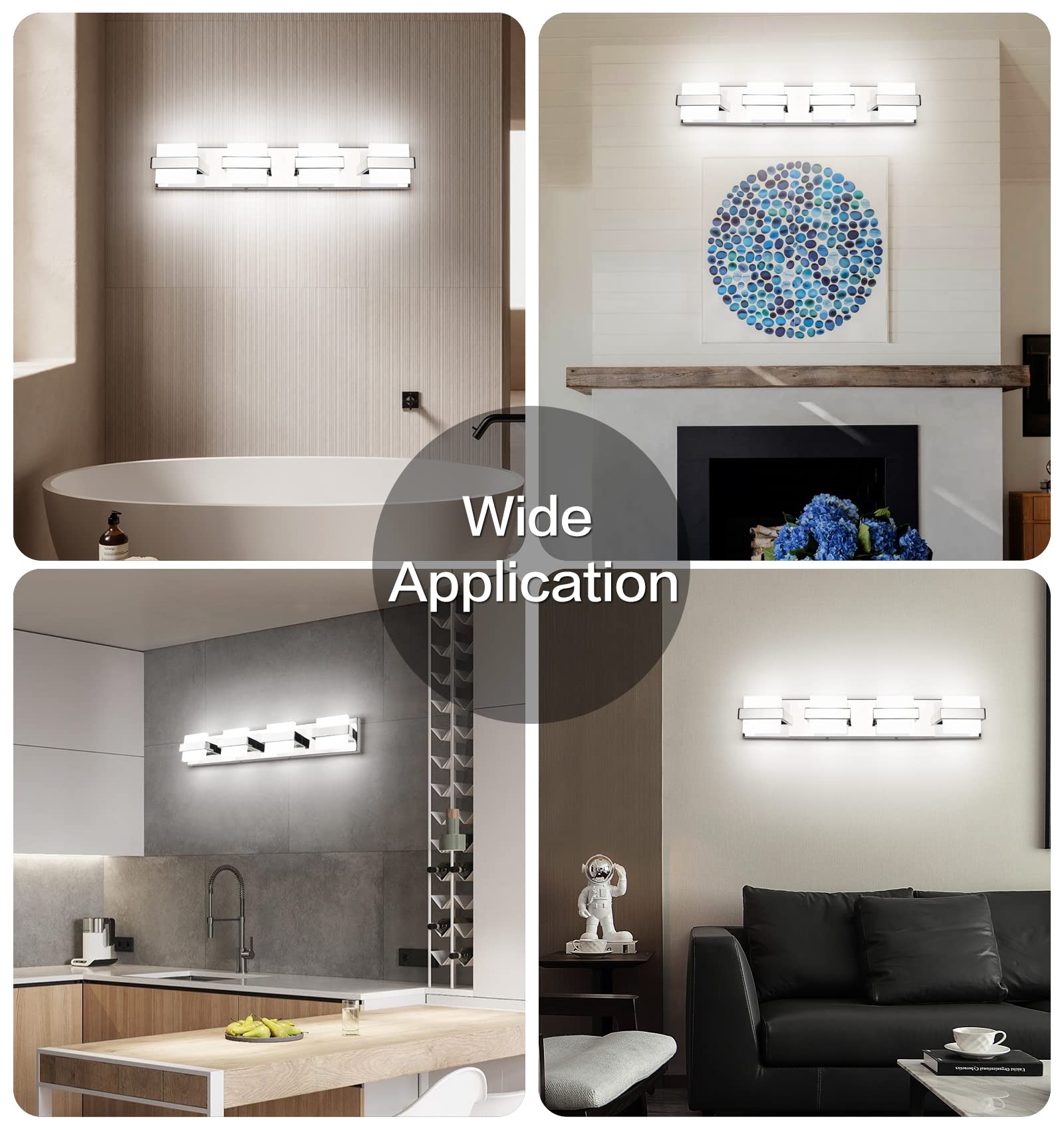 SOLFART 4 Lights Chrome Bathroom Light Fixtures Modern LED Bathroom Light Vanity Lights Over Mirror 27 inch White Light Dimmable