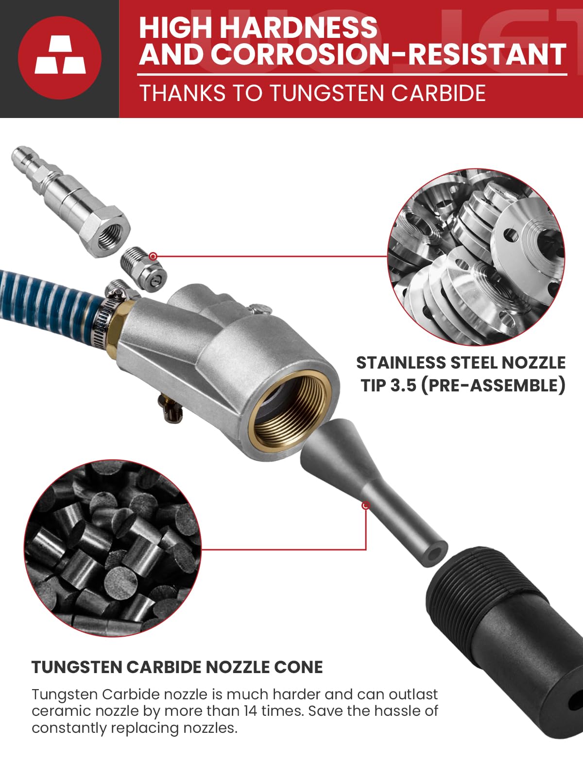 WOJET Pressure Washer Sandblasting Kit, Wet Sand Blaster for Pressure Washer up to 5000 PSI, 1/4" QC, No Dust, Power Washer Sandblasting Kit with 25’ Hose, Power Sand Blaster for Home & Commercial Use