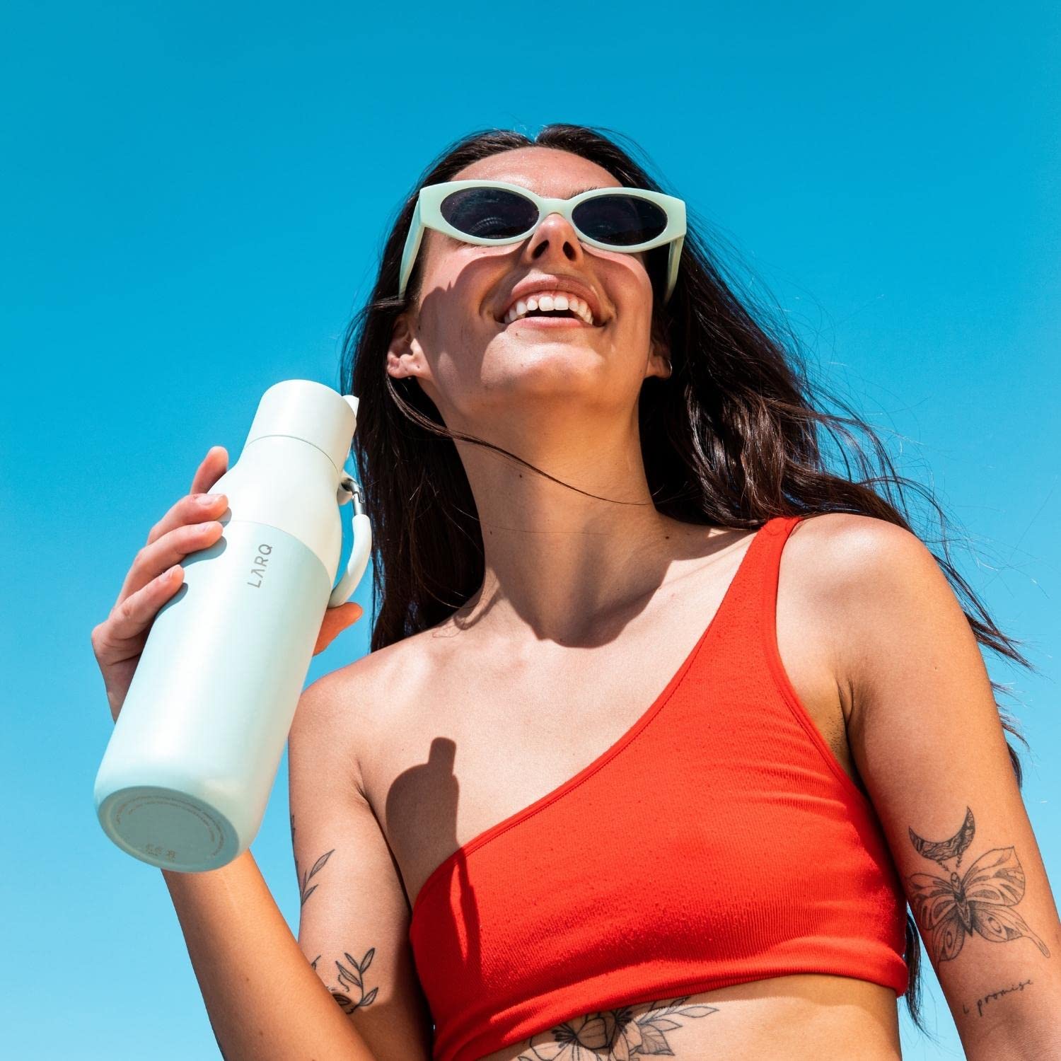 LARQ Bottle Flip Top 17 oz - Insulated Stainless Steel Water Bottle With Straw | Thermos, BPA Free | Reusable Water Bottle for Sports, Gym, and Travel | Keep Drinks Cold for 24 Hours, Seaside Mint