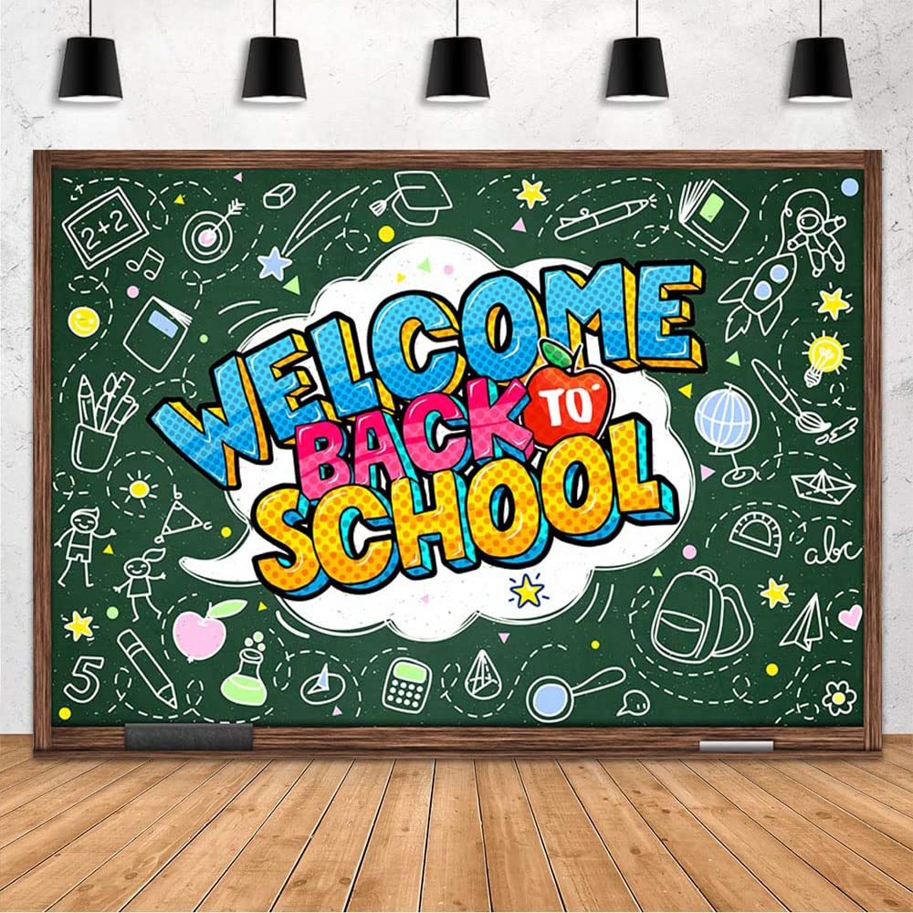 MEHOFOND Welcome Back to School Backdrop Decorations First Day of School Preschool Kindergarten Photography Background Homecoming Student Blackboard Decor Supplies Banner Photo Booth Props 7x5ft