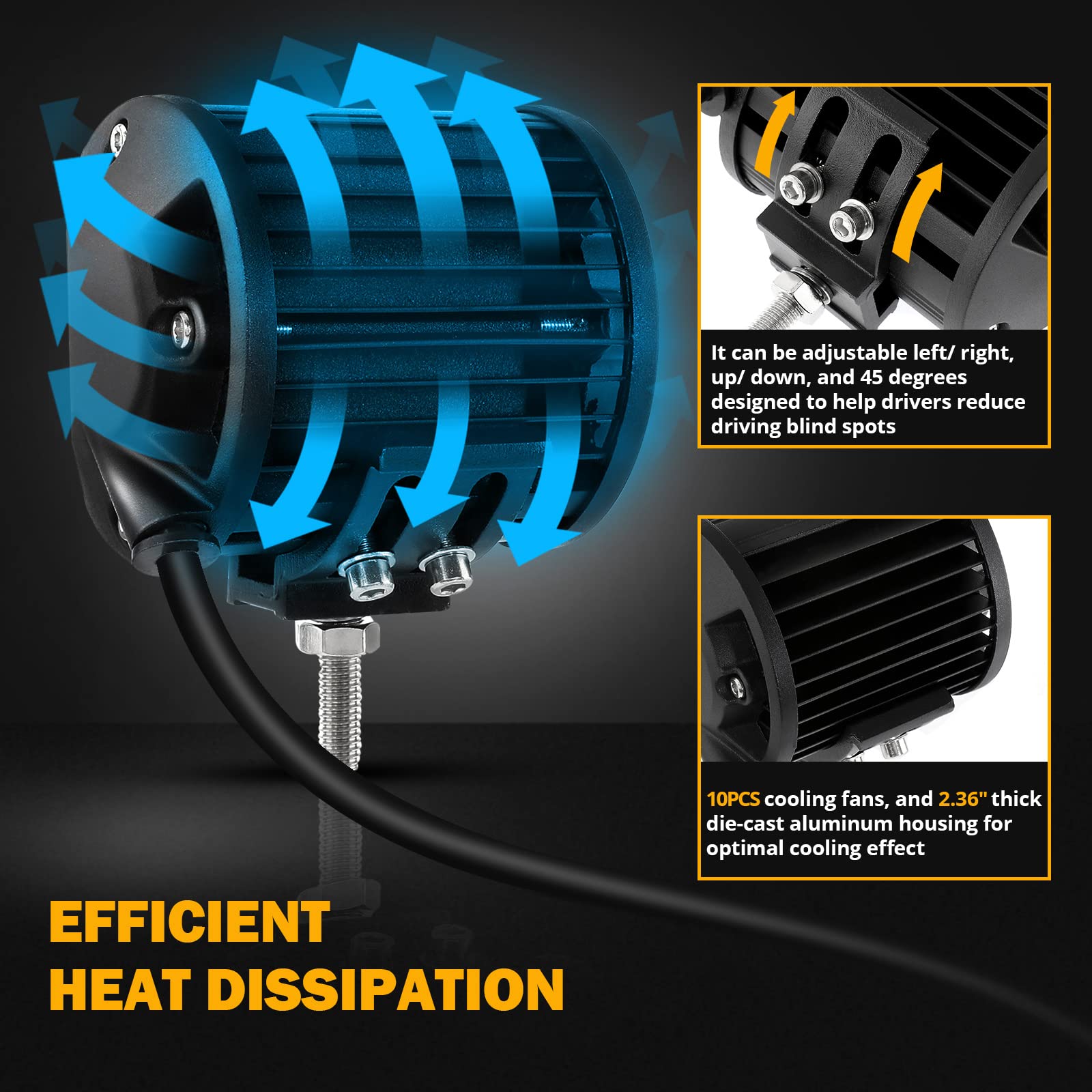 Auxbeam 4 Inch LED Driving Pods, 120W 12000LM Spot Flood Combo Triple Row Off Road Light Bar, 6 Modes Dual Color Amber White Auxiliary Flashing Fog Light for Trucks SUV ATV UTV Jeep, 2PCS