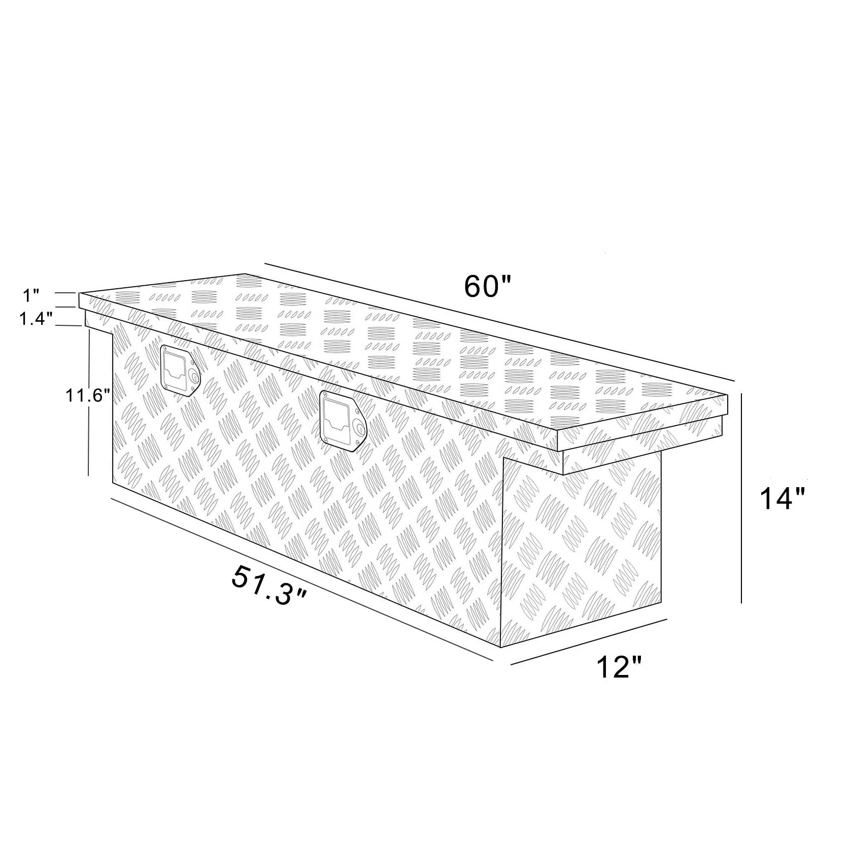 Eivojor 60" Heavy Duty Aluminum Stripes Plated Tool Box Pick Up Truck Bed RV Trailer Toolbox Storage Organizer with Locks and Keys,60"x 12"x 14"-Black