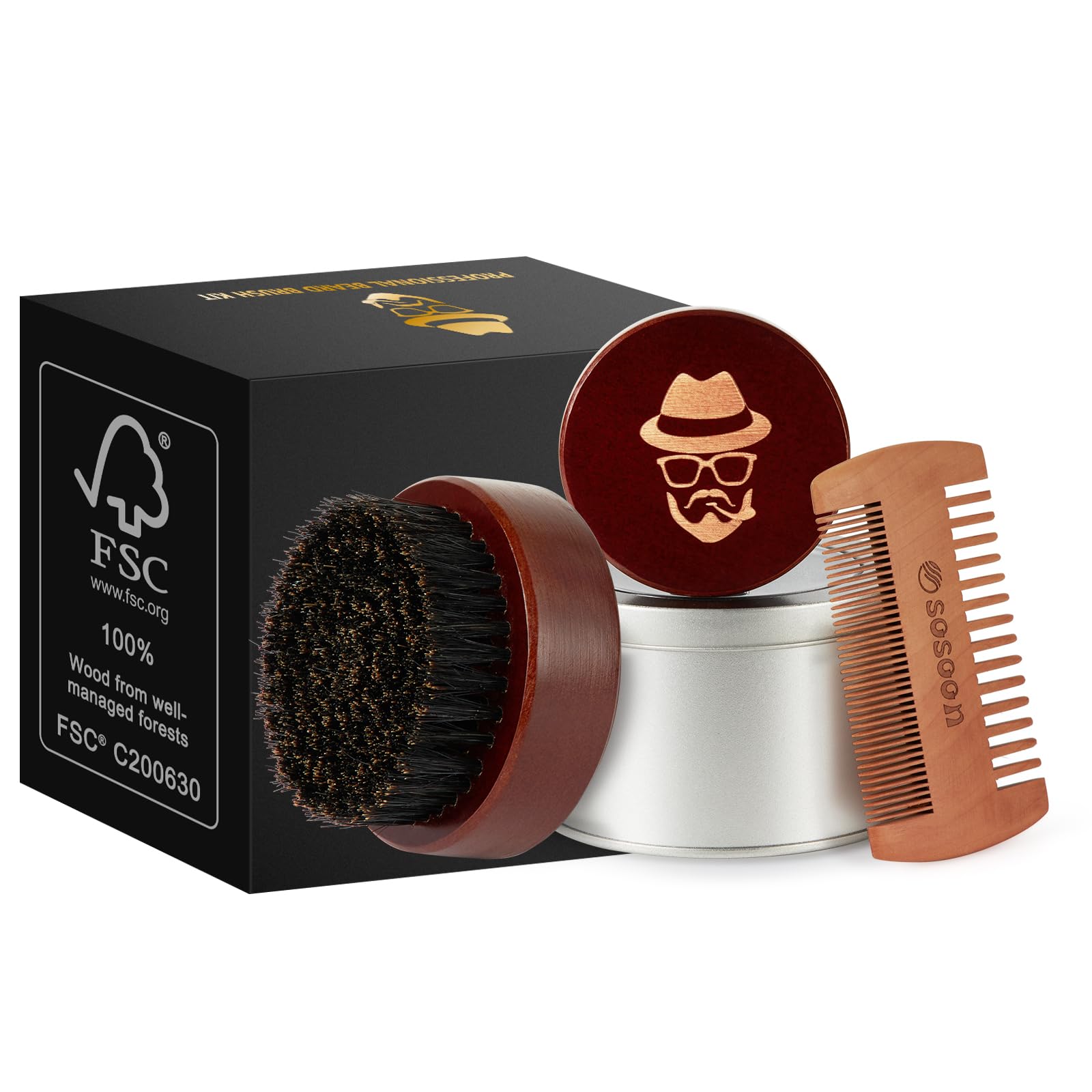 Beard Brush, Pure Boar Bristle Black Walnut Wood Beard Comb Brush for Men To Tame and Soften Your Facial Hair