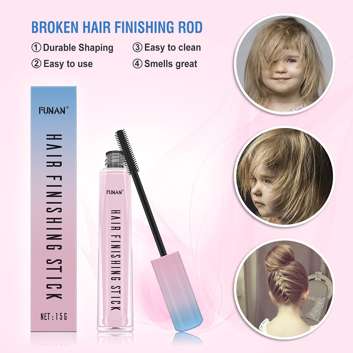 FUNAN Hair Finishing Stick 2 Pack for Small Broken Hair Cream/ Gel for Women Naturally Refreshing, Non-Greasy and Non-Sticky