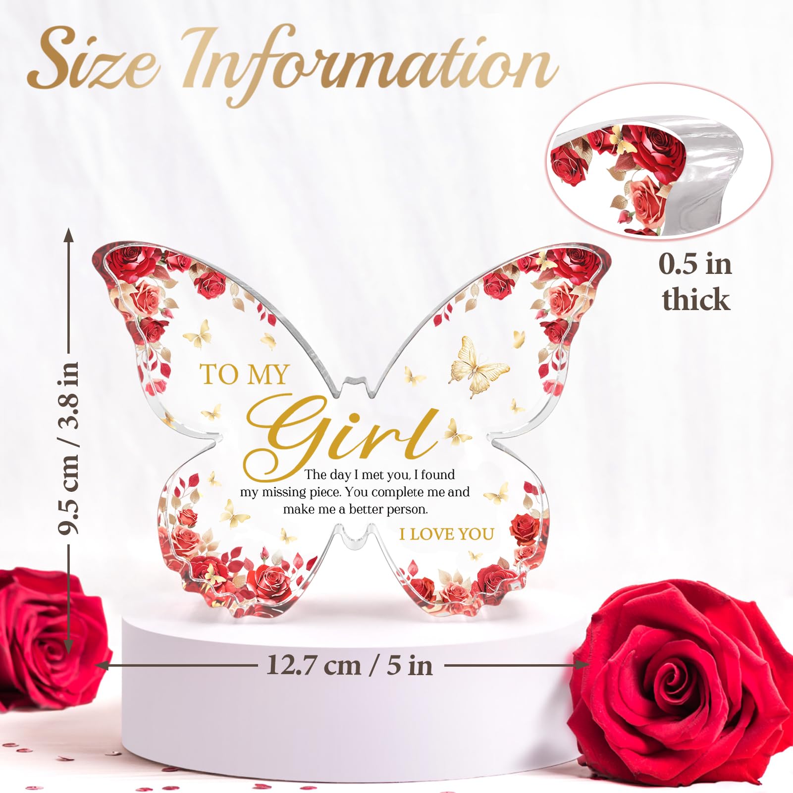 Glydein Gifts for Girlfriend Romantic, Girlfriend Christmas Gift - 5x3.8x0.5 Inch Butterfly Acrylic Plaque Decor - Christmas Anniversary Birthday Valentines Day Gift for Girlfriend, I Love You Gifts for Her