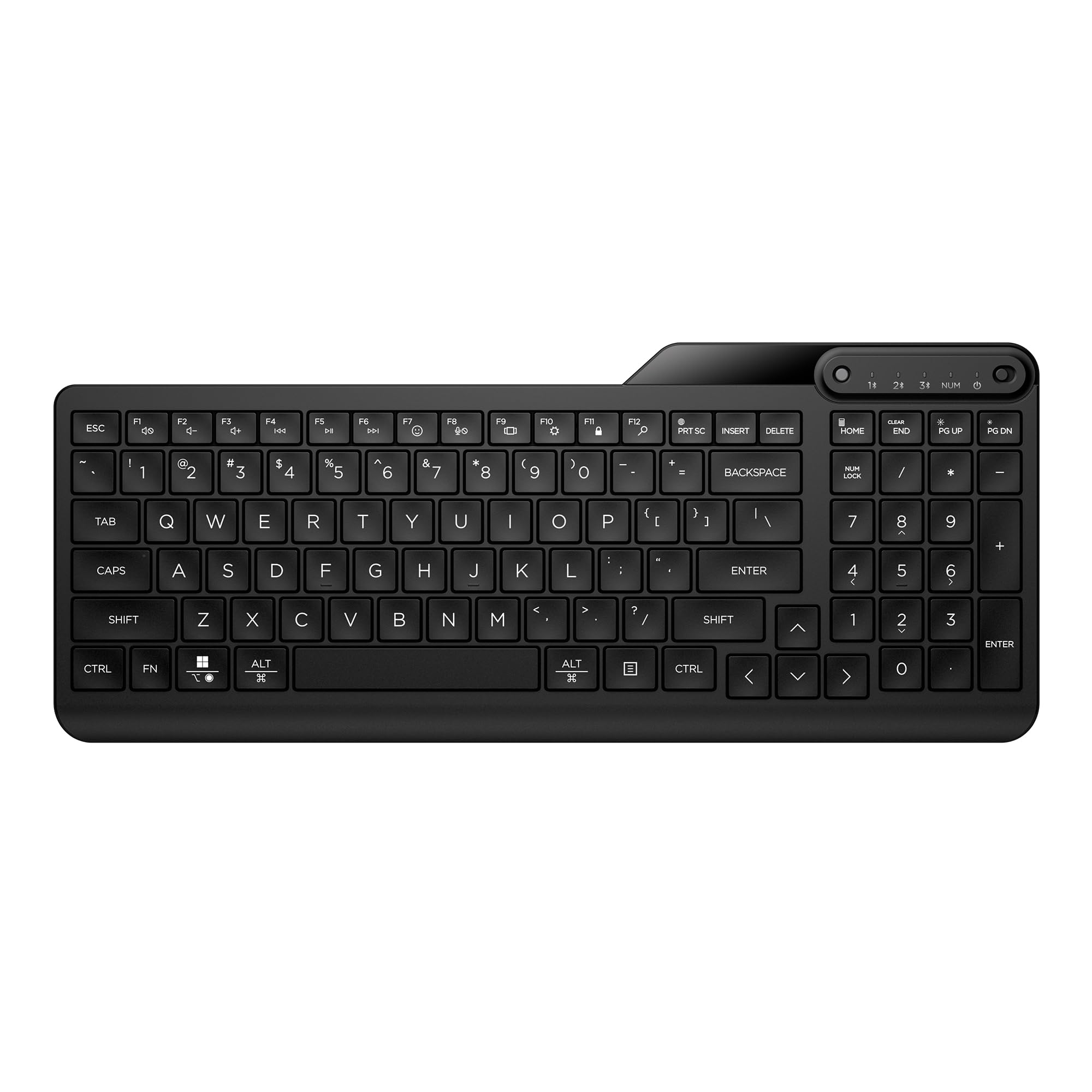 HP 460 Multi-Device Bluetooth Keyboard - Multi-OS Compatible - Full-Size Keyboard w/Numpad - 12 Programmable Buttons, Quick Switch Key - 24-Month, AAA Battery Life - Responsibly Made (Black)