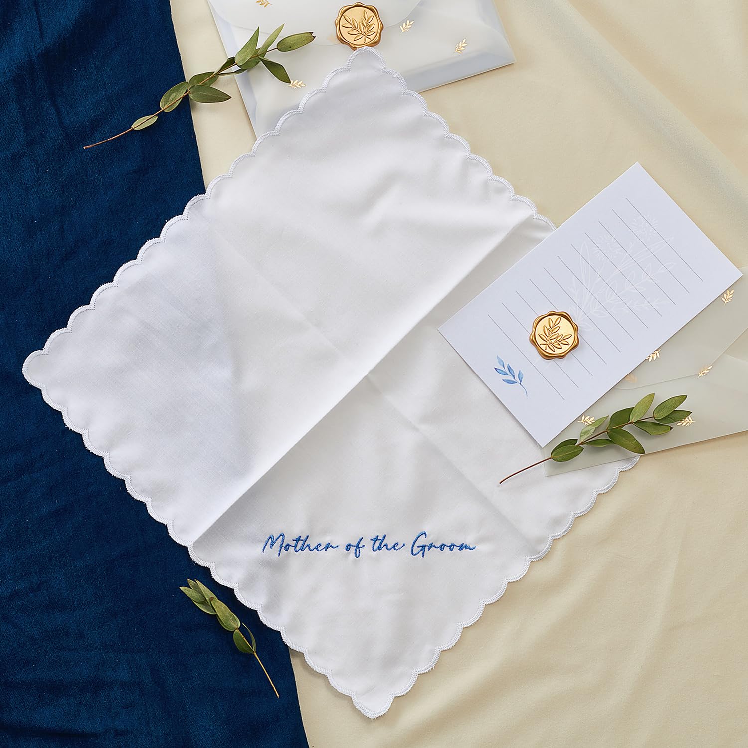 TRULIVA Mother of the Groom Gifts from Bride, Wedding Handkerchief, Embroidered, 12" x 12"