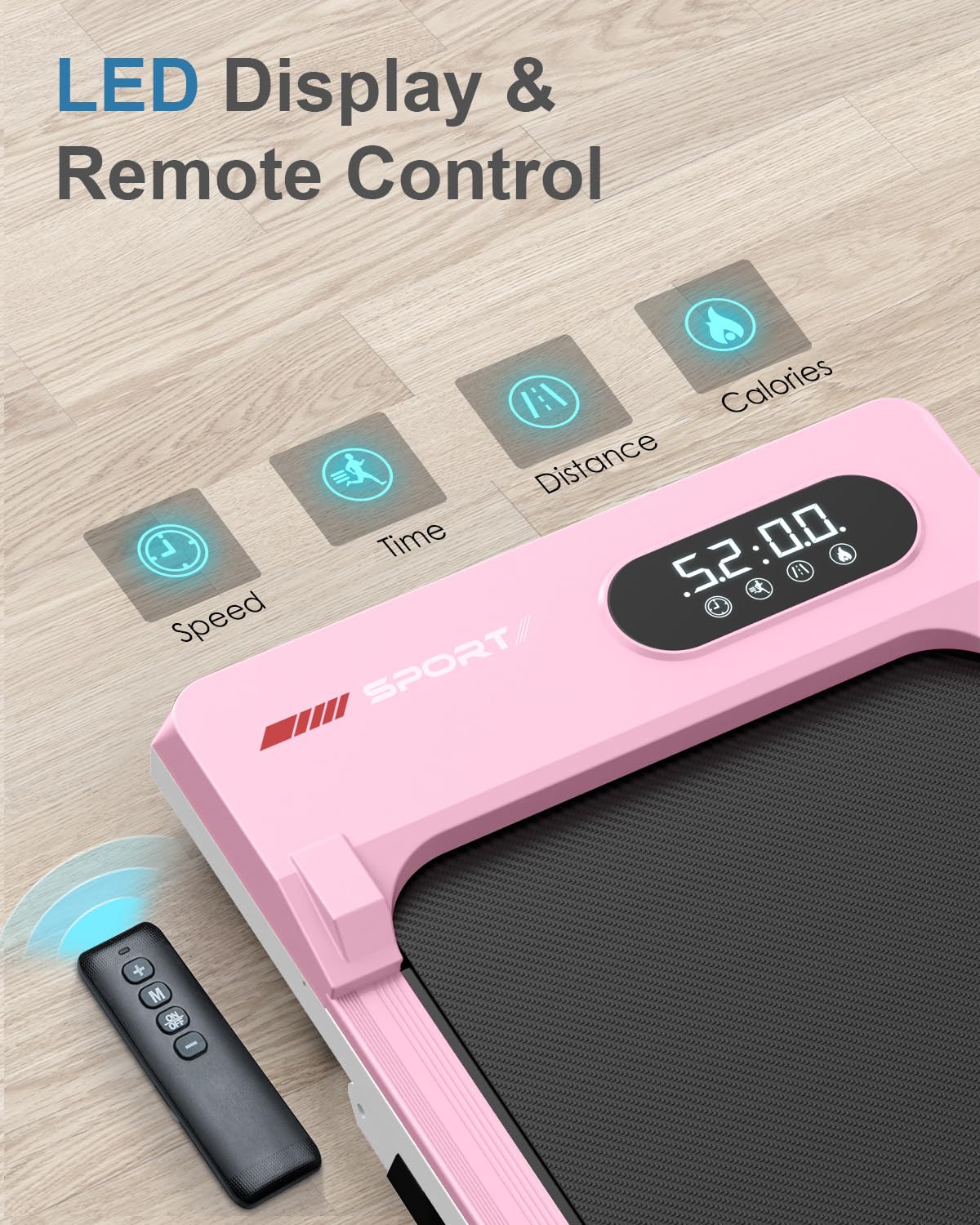 Walking Pad Treadmill with 5% Incline, 5 MPH Under Desk Treadmill for Home & Office, 300+ lb Capacity, Ultra Quiet < 45dB, Remote Control, Compact & Portable & Small, Pink